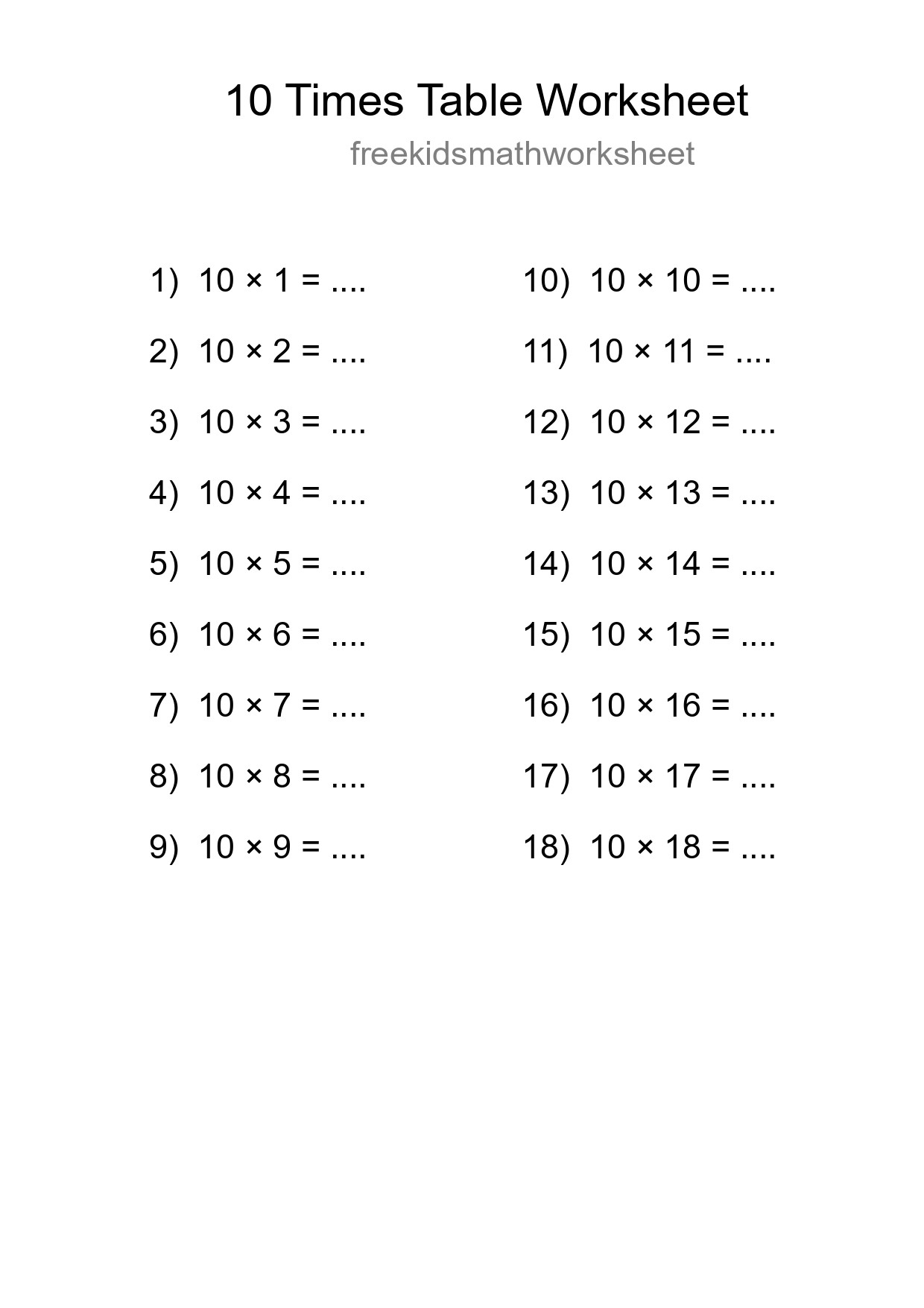10 Times Table Worksheet For Grade 3 With Answers - Part 229