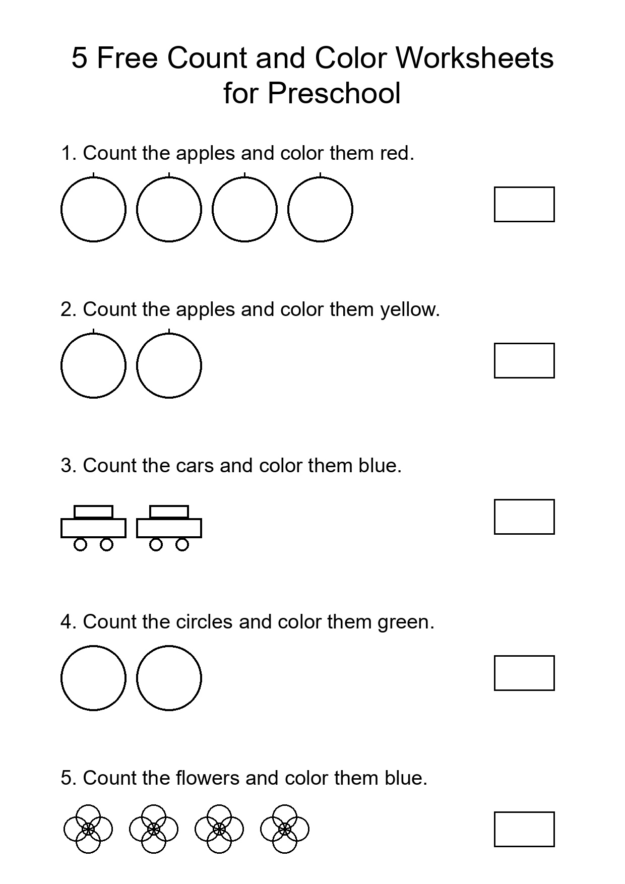5 Free Count and Color Worksheets for Preschool