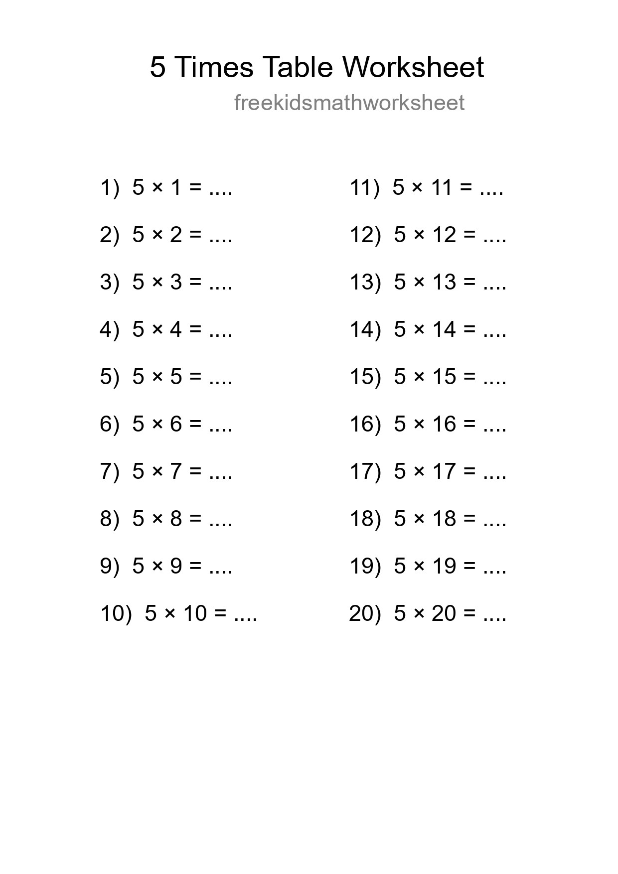 5 Times Table Worksheet For Grade 2 - Part 31