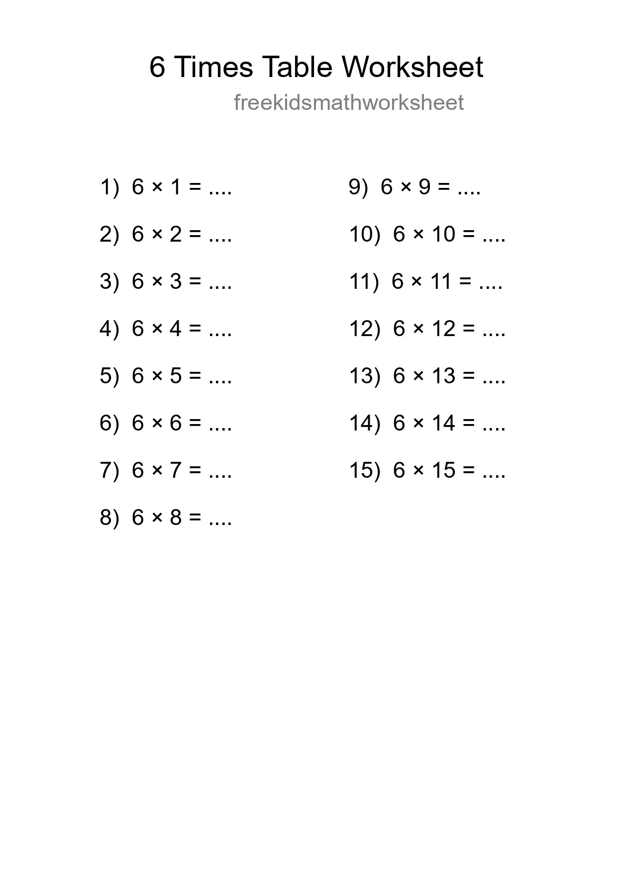 6 Times Table Worksheet For Grade 3 With Answers - Part 119