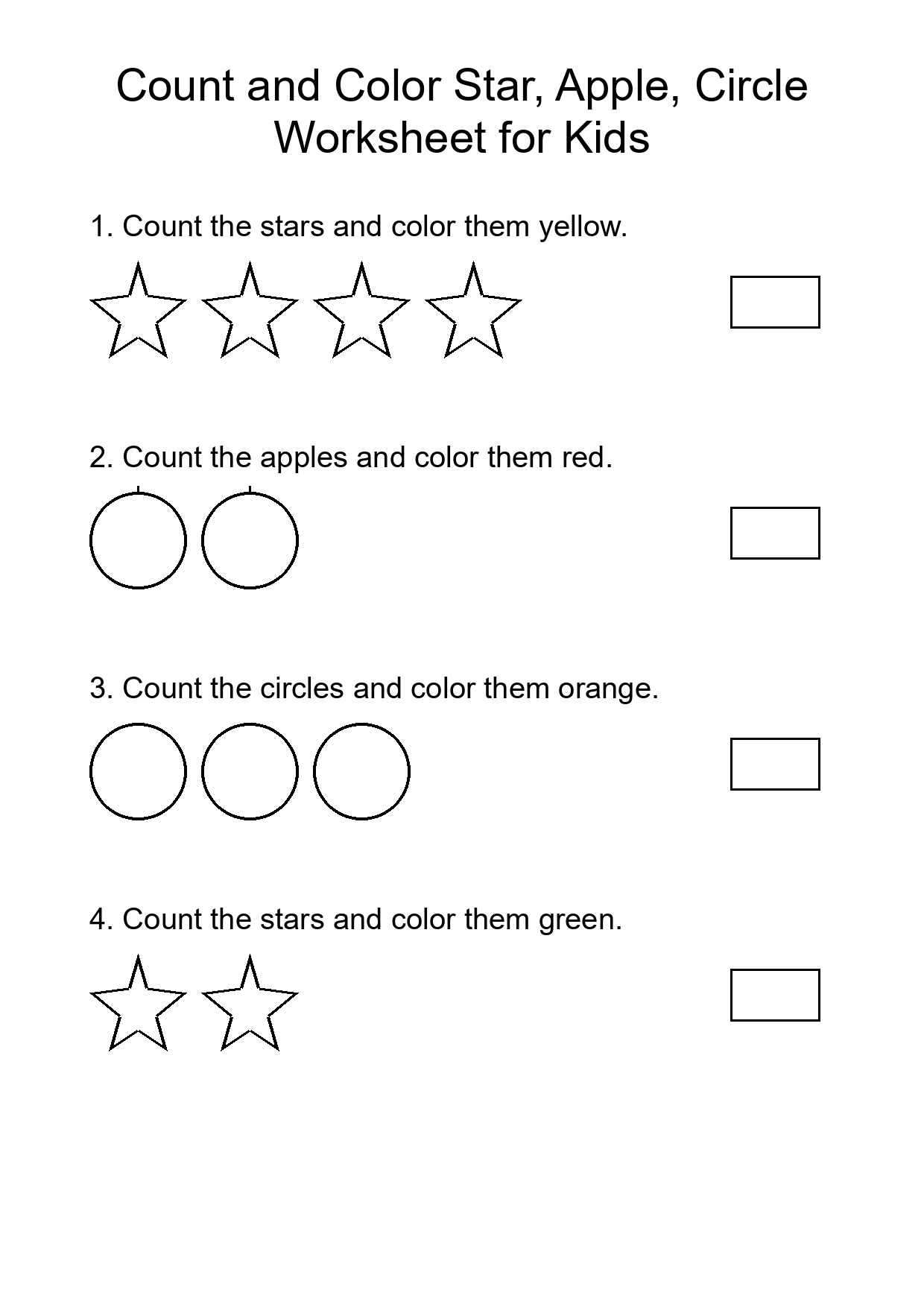 Count and Color Star, Apple, Circle Worksheet for Kids