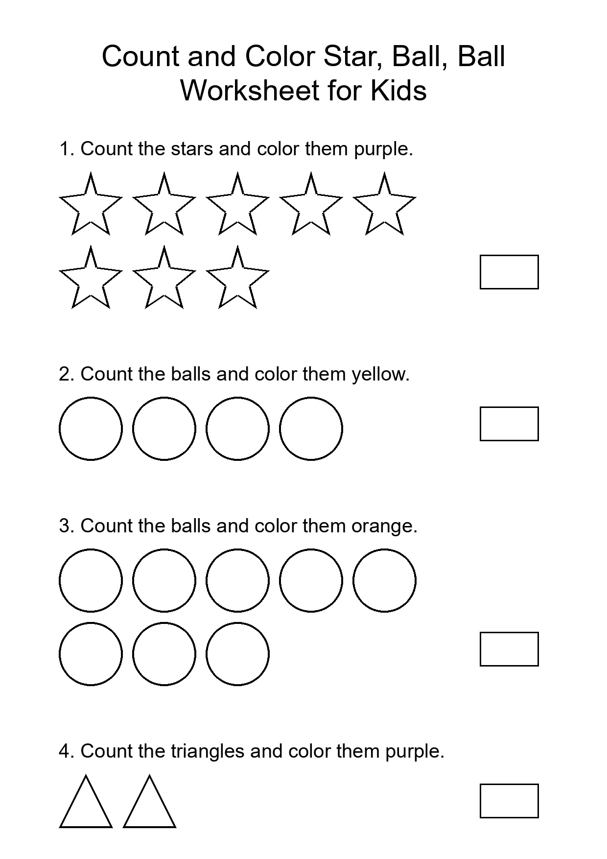 Count and Color Star, Ball, Ball Worksheet for Kids