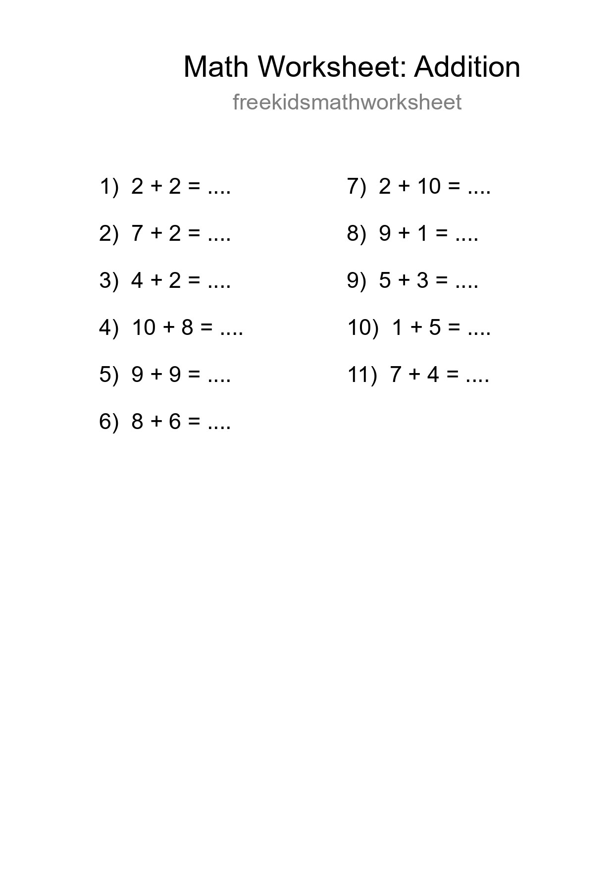Free 11 Addition Math Worksheet For Grade 1 With Answers - Part 23