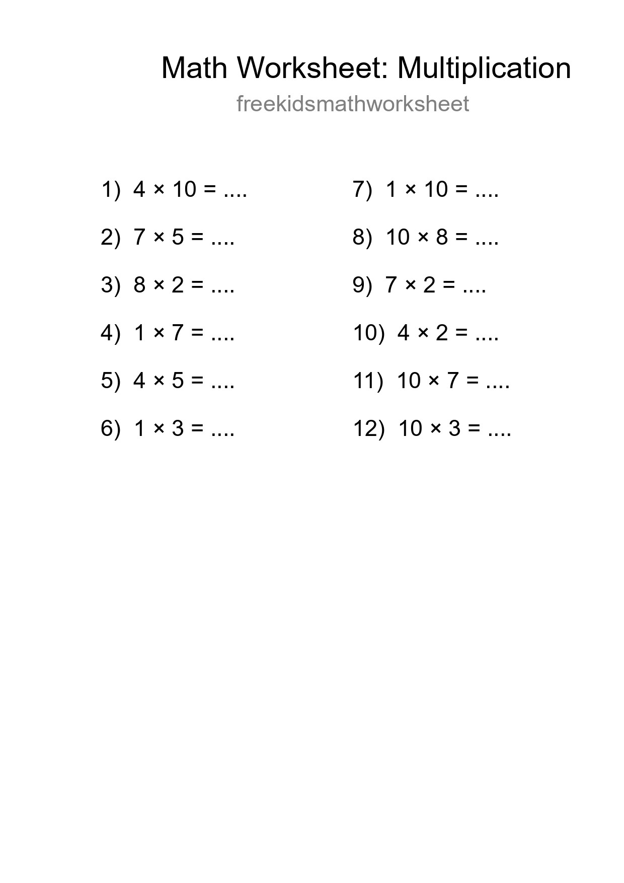 Free 12 Multiplication Math Worksheet For Grade 1 With Answers - Part 40