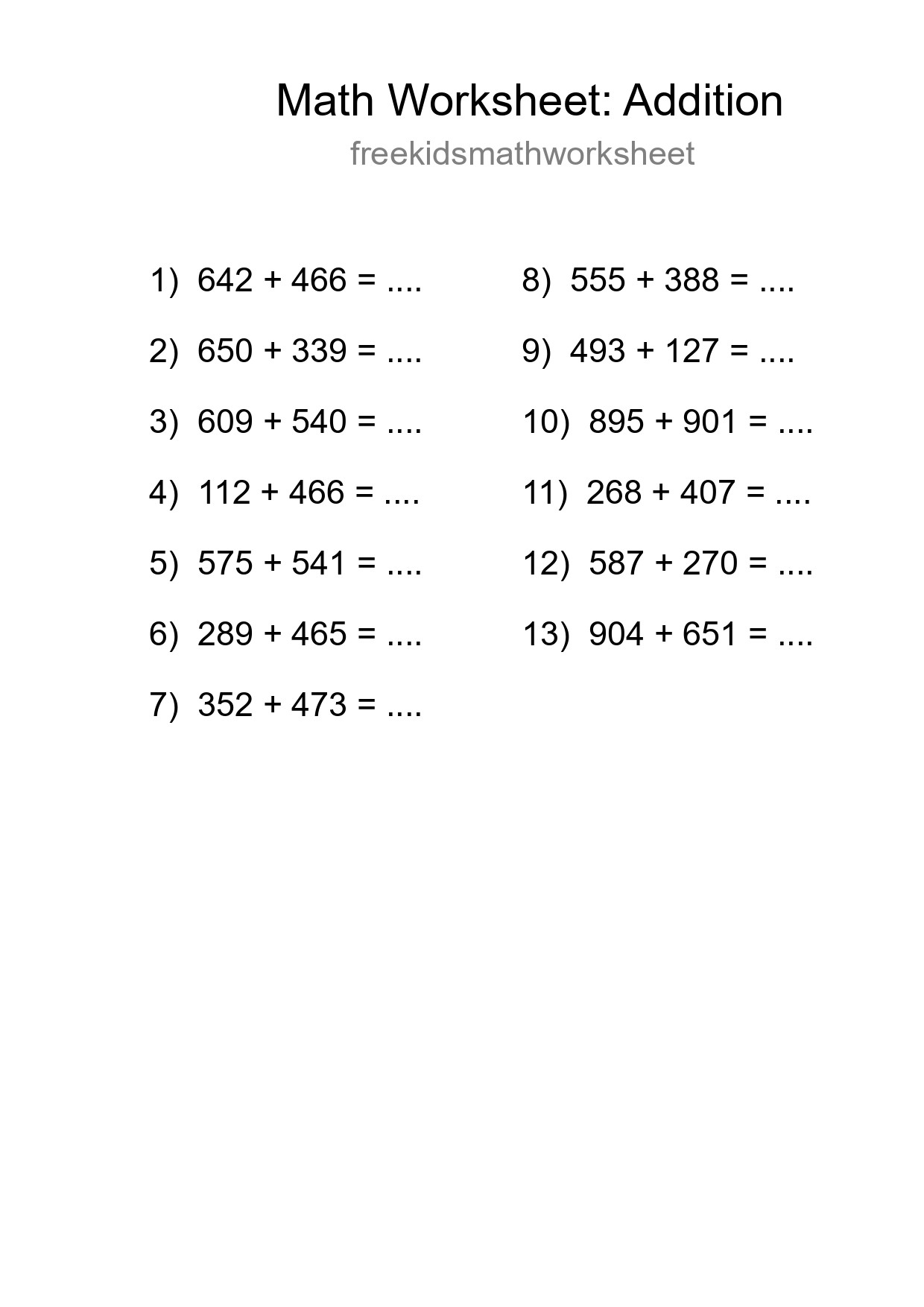 Free 13 Addition Math Worksheet For Grade 5 - Part 177