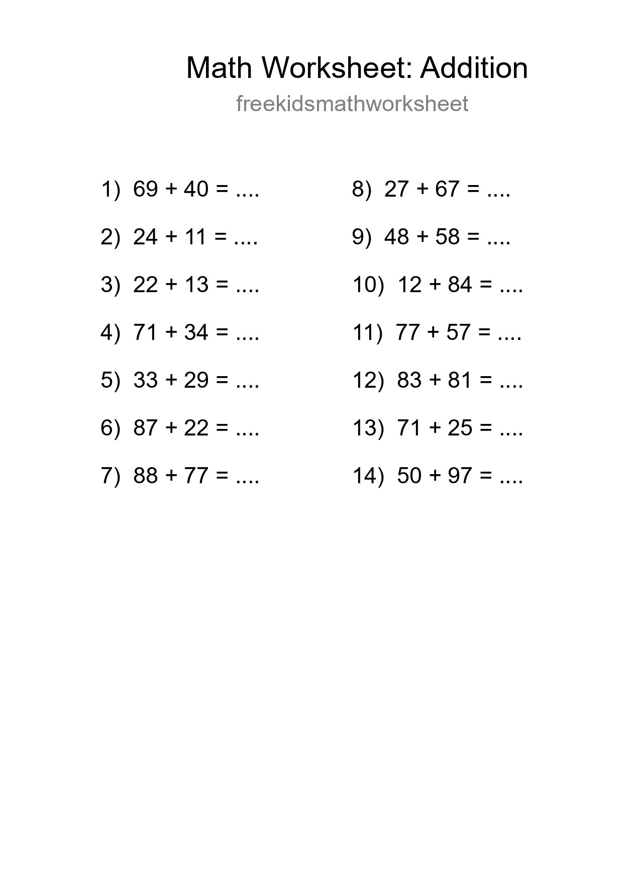 Free 14 Addition Math Worksheet For Grade 3 With Answers - Part 100