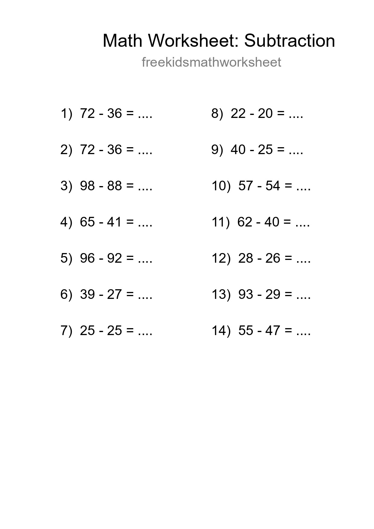 Free 14 Subtraction Math Worksheet For Grade 3 With Answers - Part 162