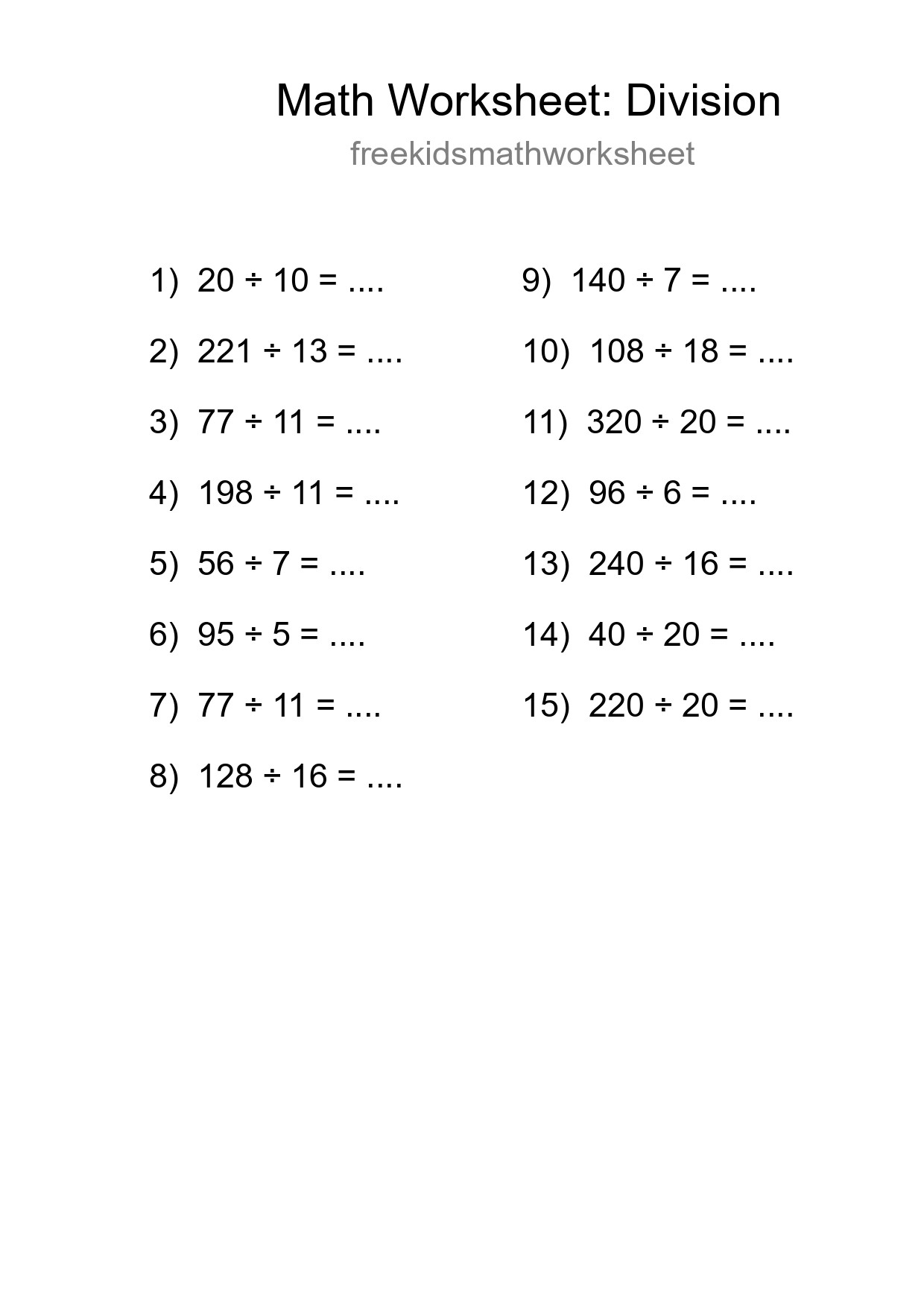 Free 15 Division Math Worksheet For Grade 2 With Answers - Part 213