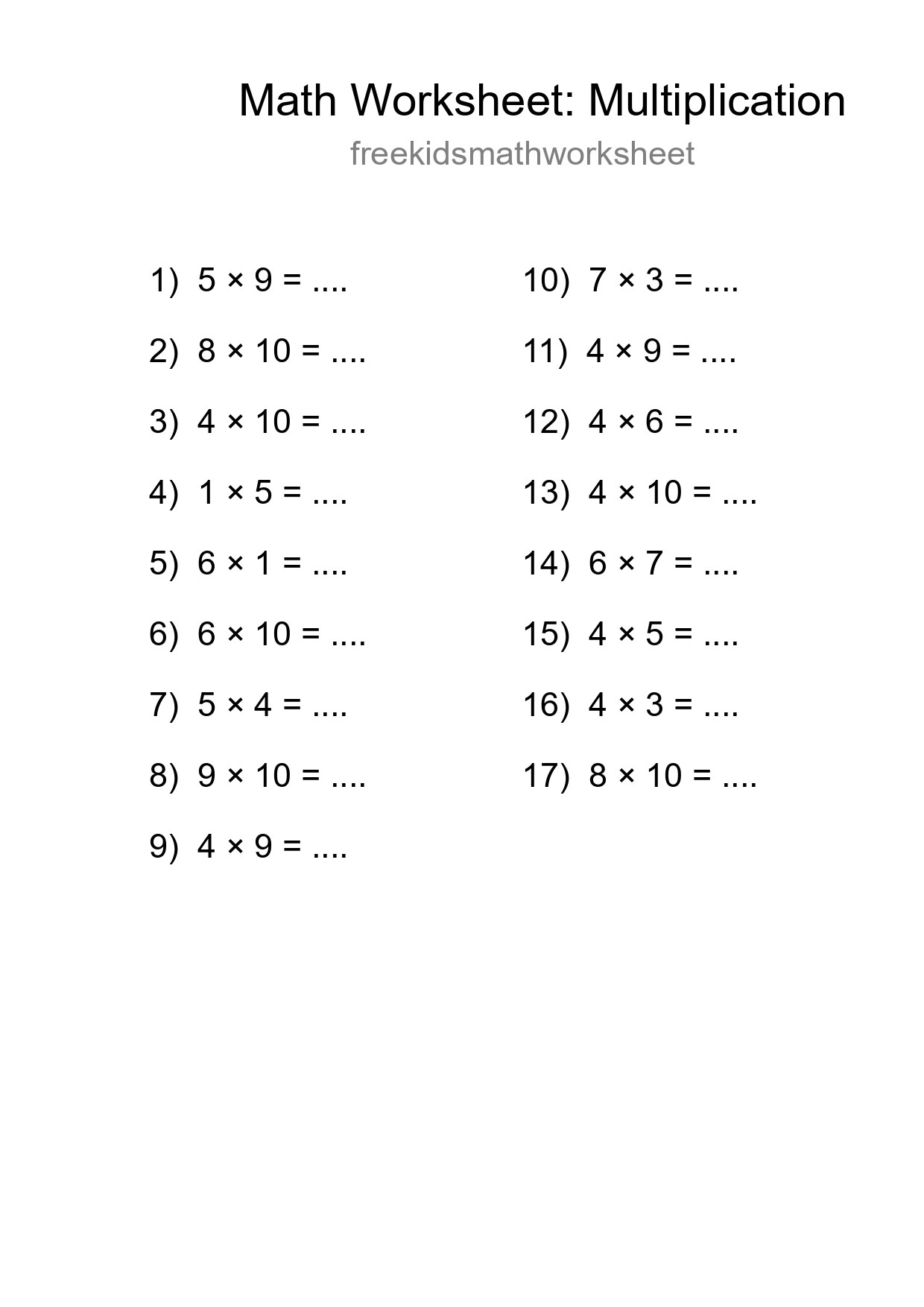 Free 17 Multiplication Math Worksheet For Grade 1 With Answers - Part 183