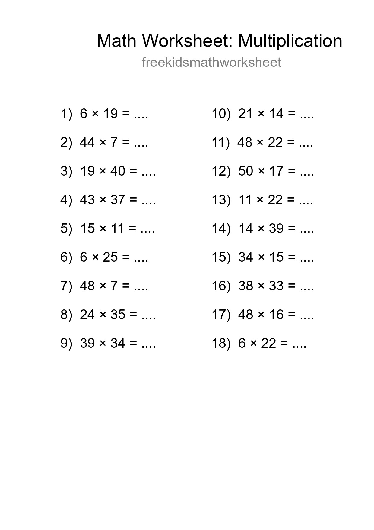 Free 18 Multiplication Math Worksheet For Grade 2 - Part 238