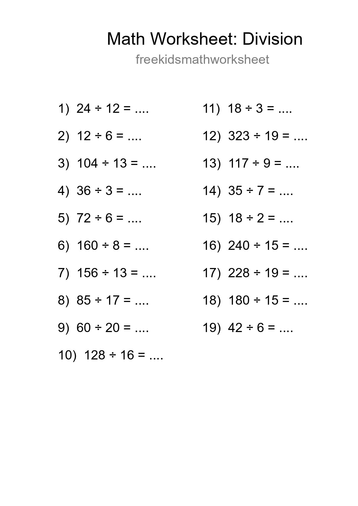 Free 19 Division Math Worksheet For Grade 2 With Answers - Part 191