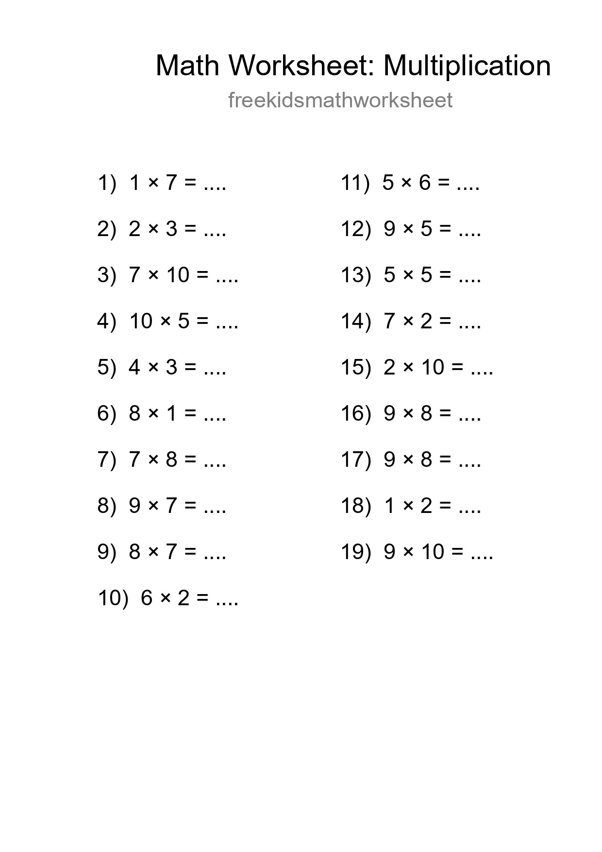 Free 19 Multiplication Math Worksheet For Grade 1 - Part 271