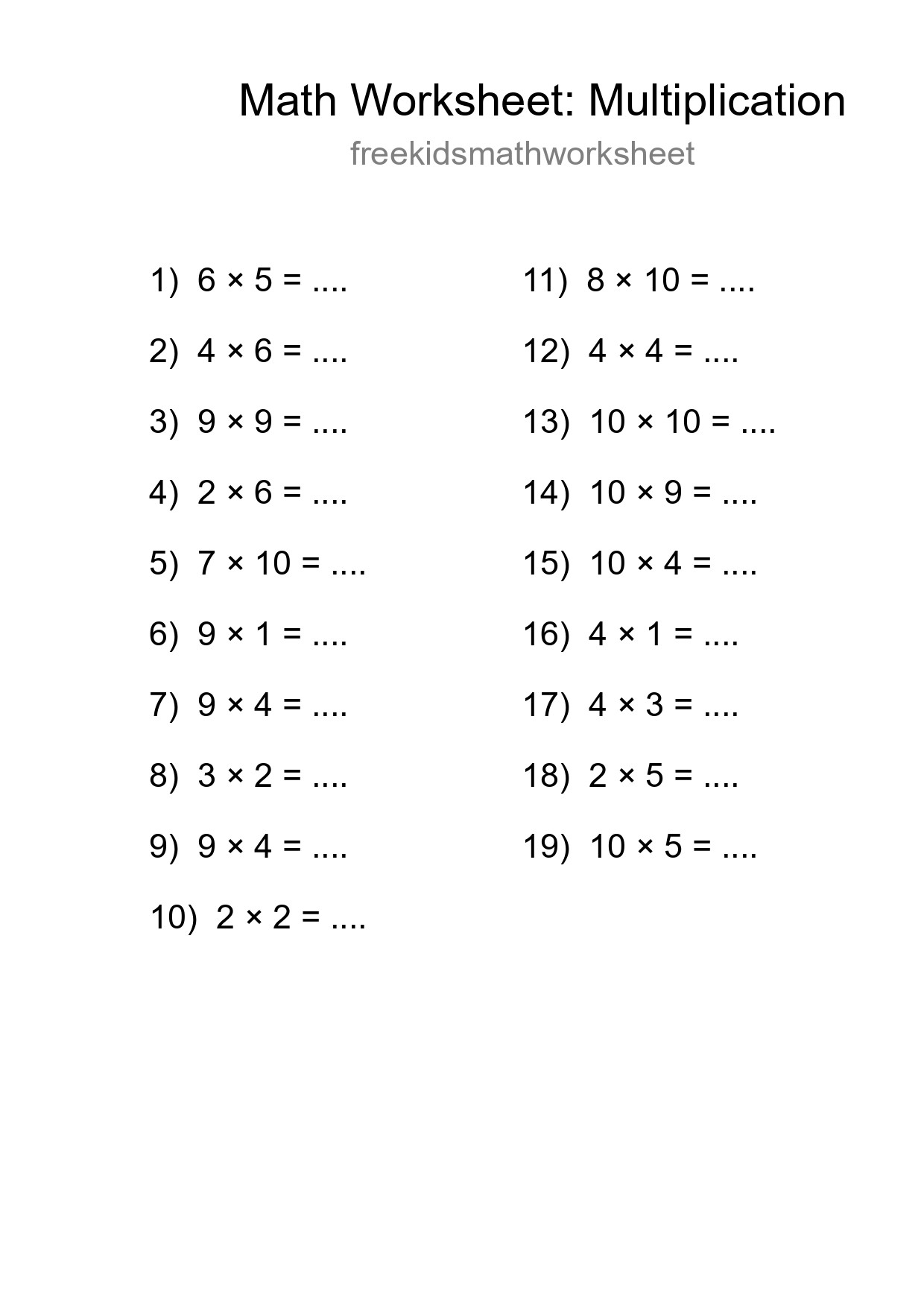 Free 19 Multiplication Math Worksheet For Grade 1 - Part 51