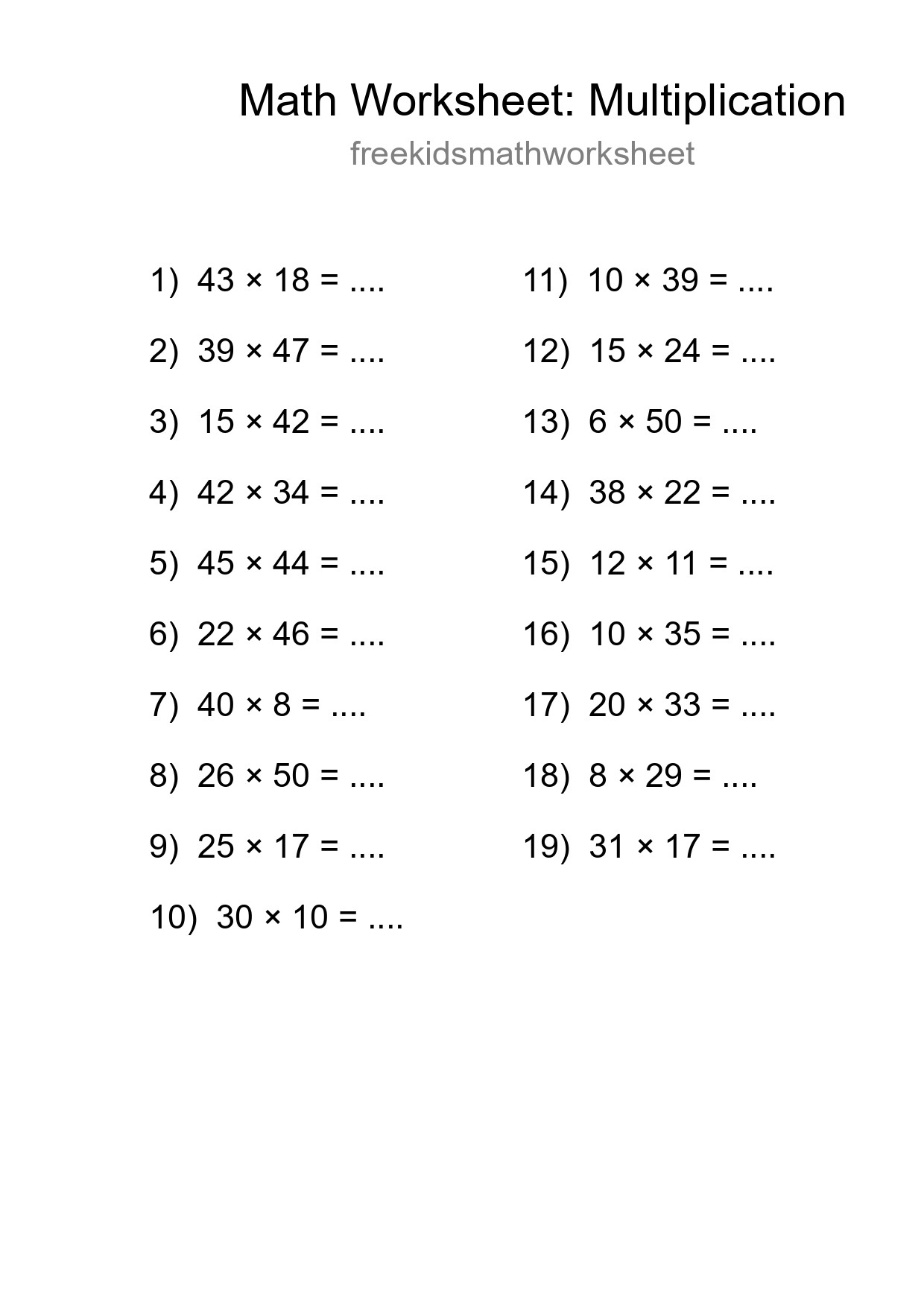 Free 19 Multiplication Math Worksheet For Grade 2 With Answers - Part 29