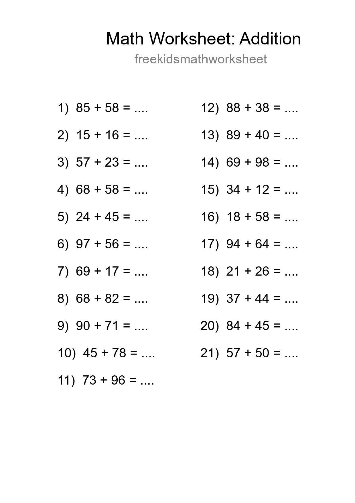 Free 21 Addition Math Worksheet For Grade 3 - Part 144