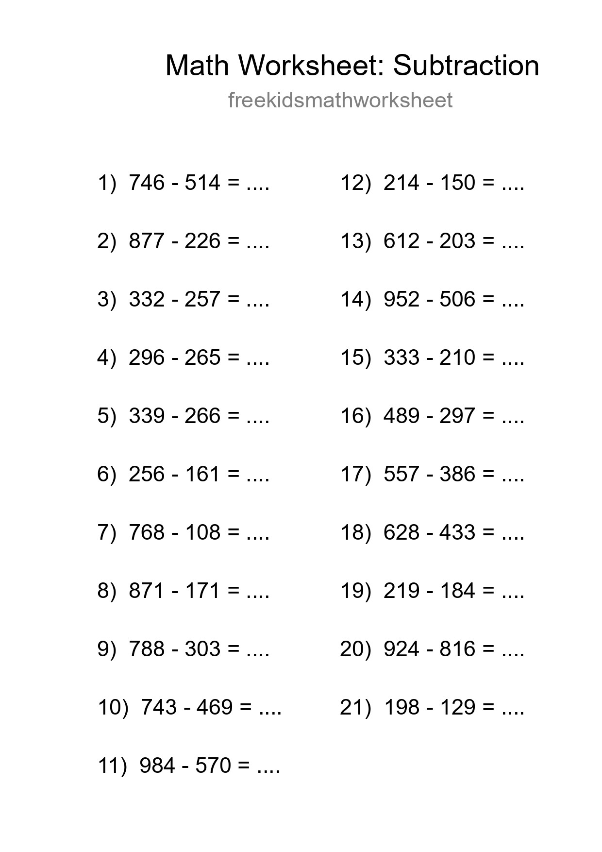 Free 21 Subtraction Math Worksheet For Grade 5 With Answers - Part 30