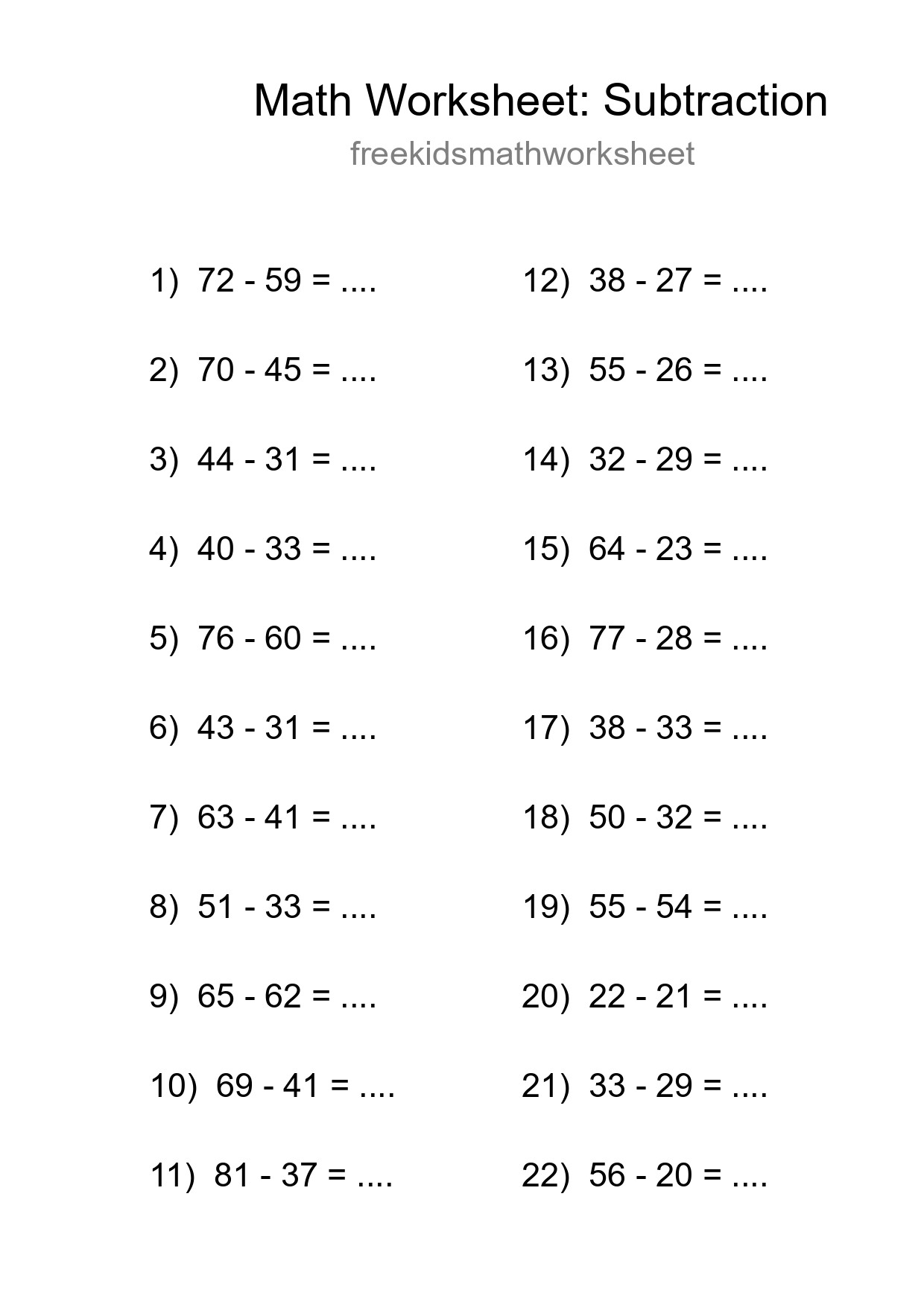 Free 22 Subtraction Math Worksheet For Grade 3 - Part 272