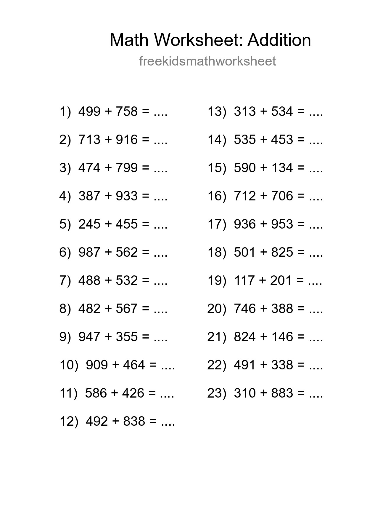 Free 23 Addition Math Worksheet For Grade 5 - Part 254