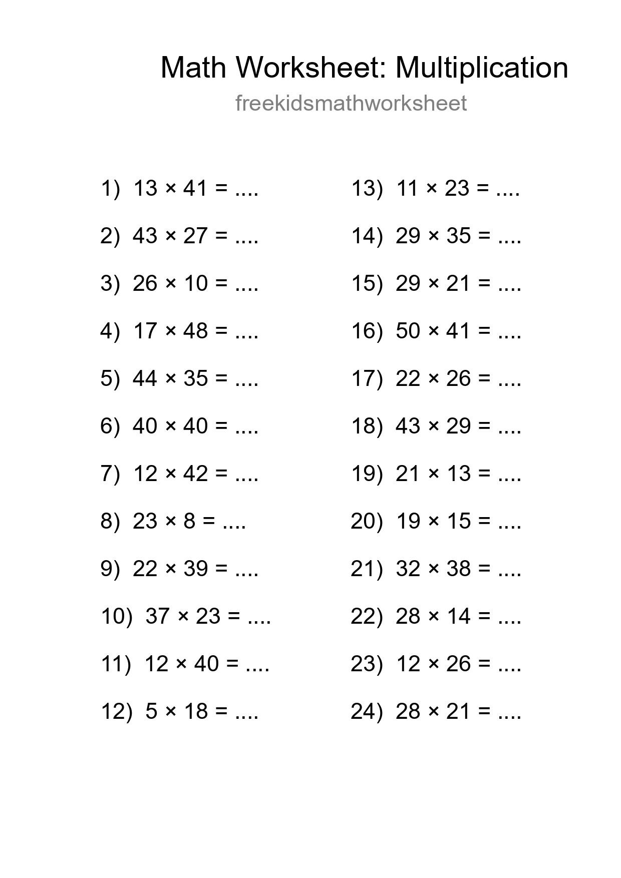 Free 24 Multiplication Math Worksheet For Grade 2 With Answers - Part 161