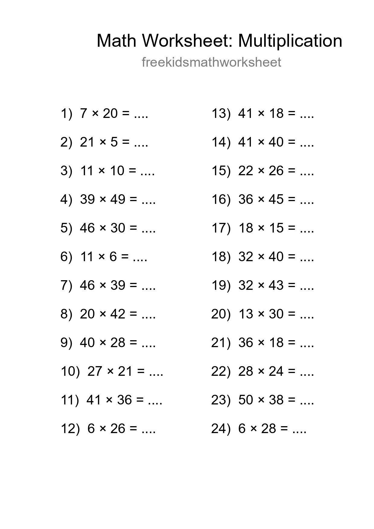 Free 24 Multiplication Math Worksheet For Grade 2 With Answers - Part 7