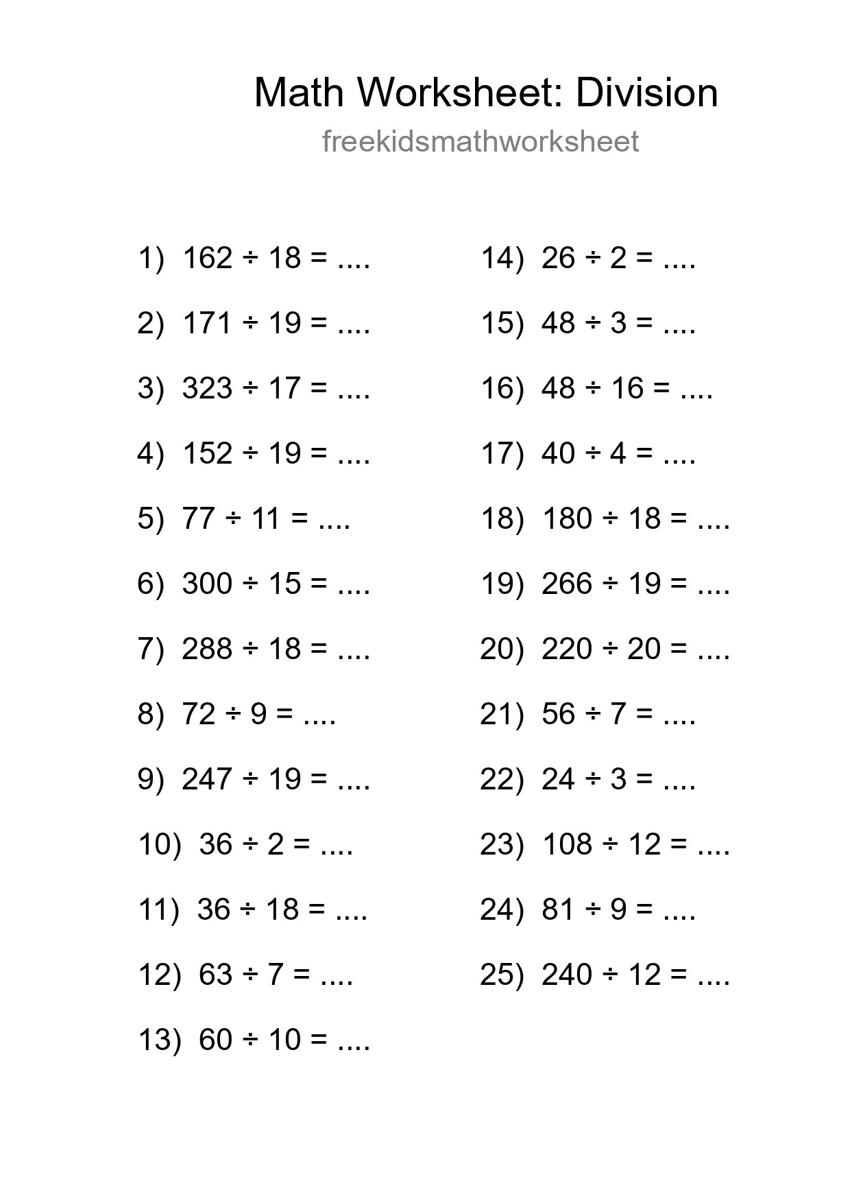 Free 25 Division Math Worksheet For Grade 2 With Answers - Part 147