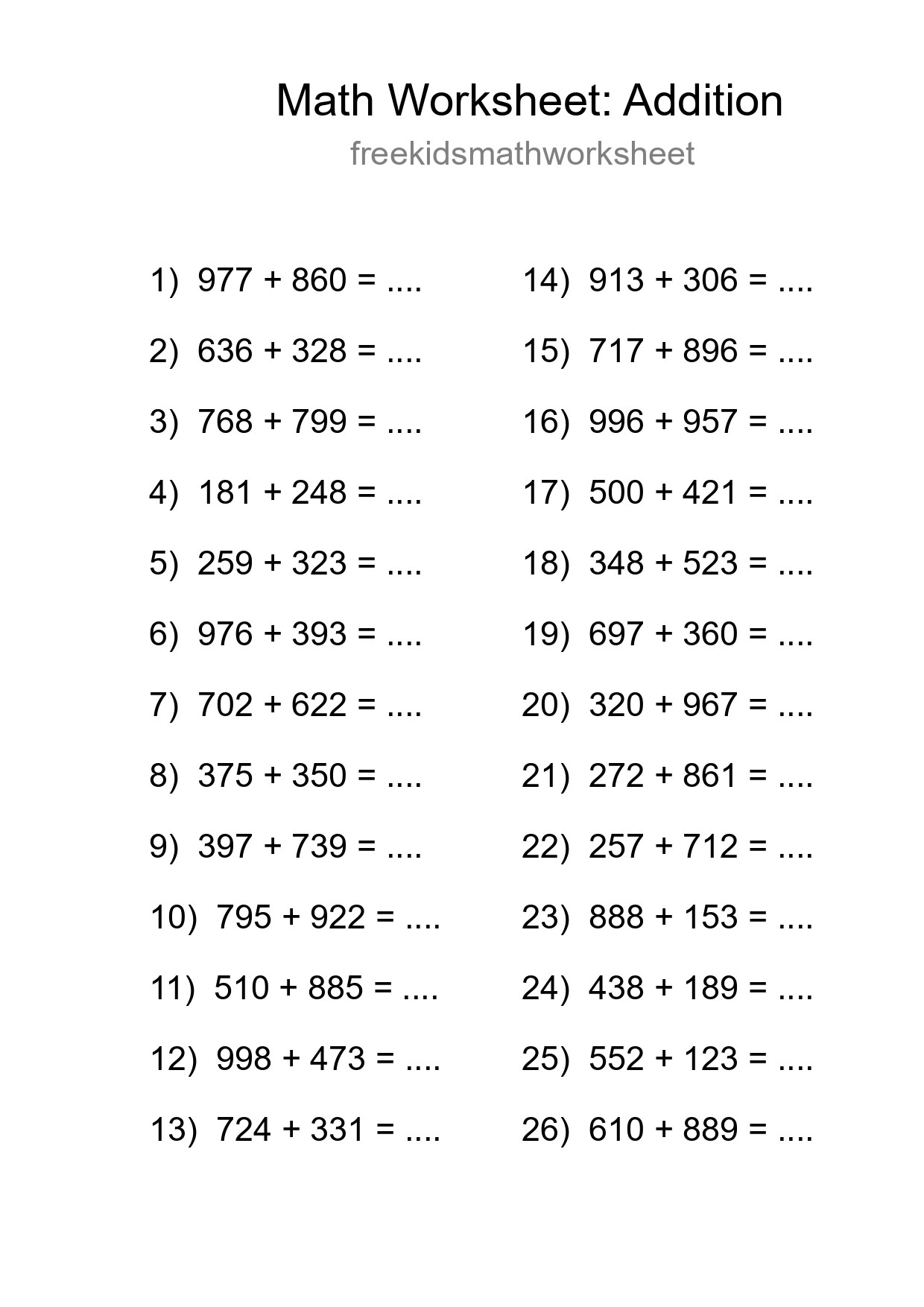 Free 26 Addition Math Worksheet For Grade 5 With Answers - Part 287