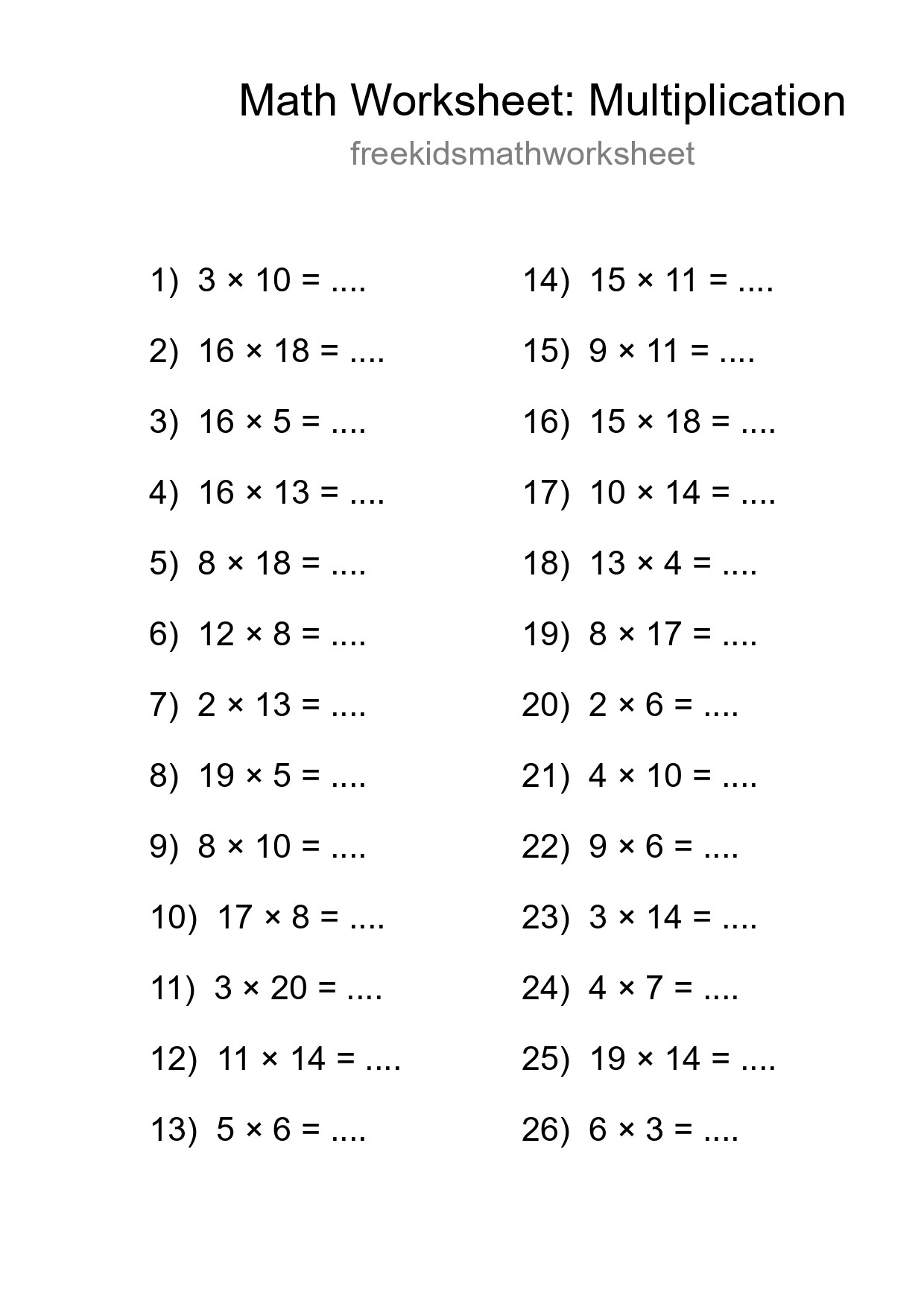 Free 26 Multiplication Math Worksheet For Grade 2 - Part 95