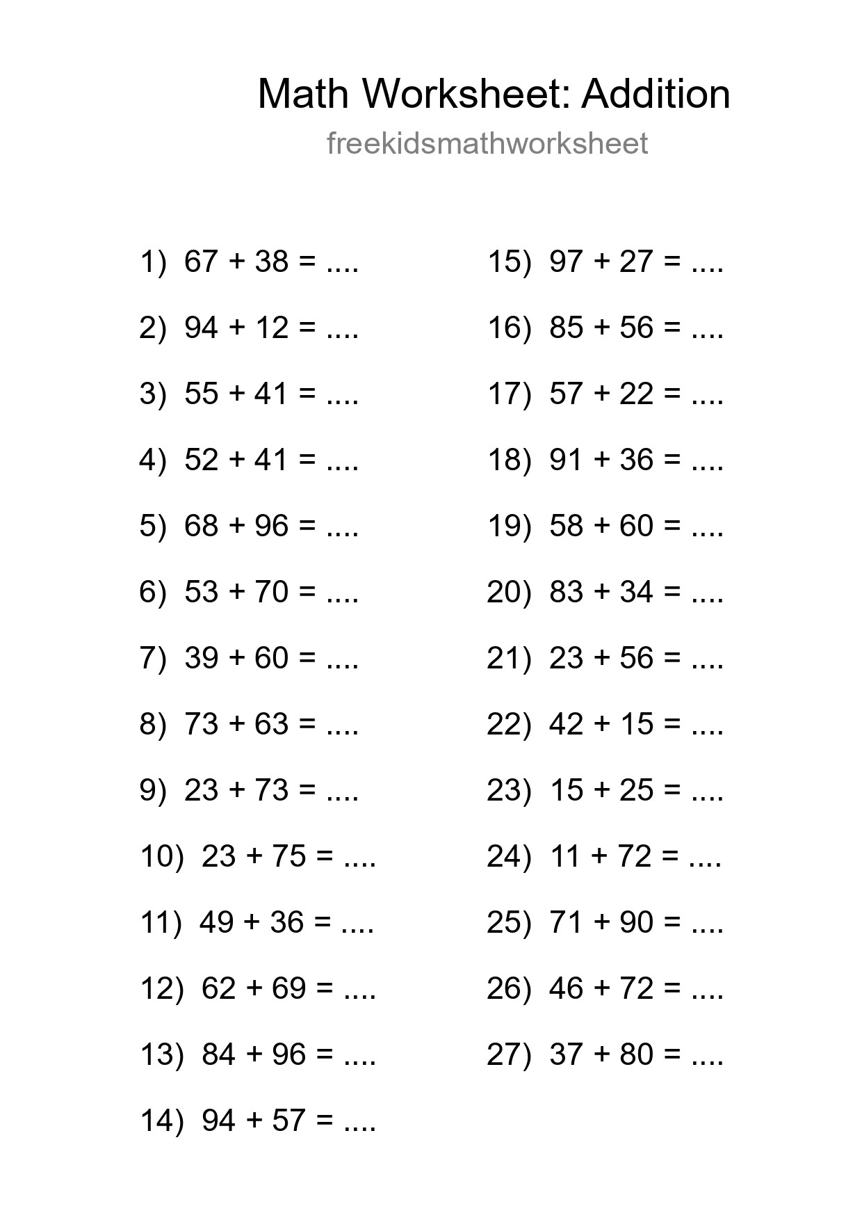 Free 27 Addition Math Worksheet For Grade 3 With Answers - Part 210