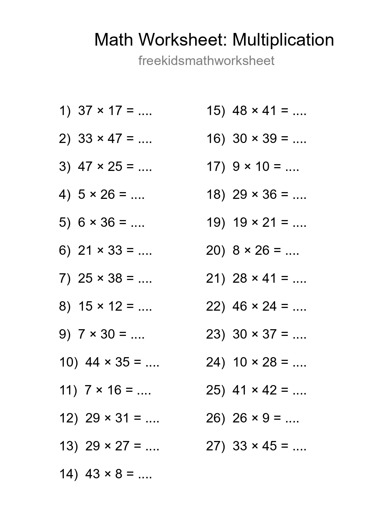 Free 27 Multiplication Math Worksheet For Grade 2 - Part 18