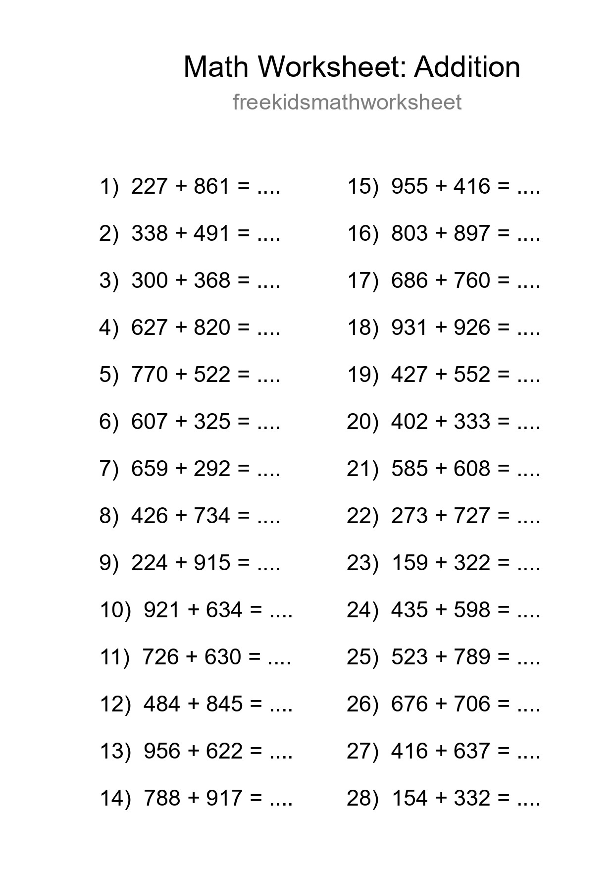 Free 28 Addition Math Worksheet For Grade 5 - Part 155