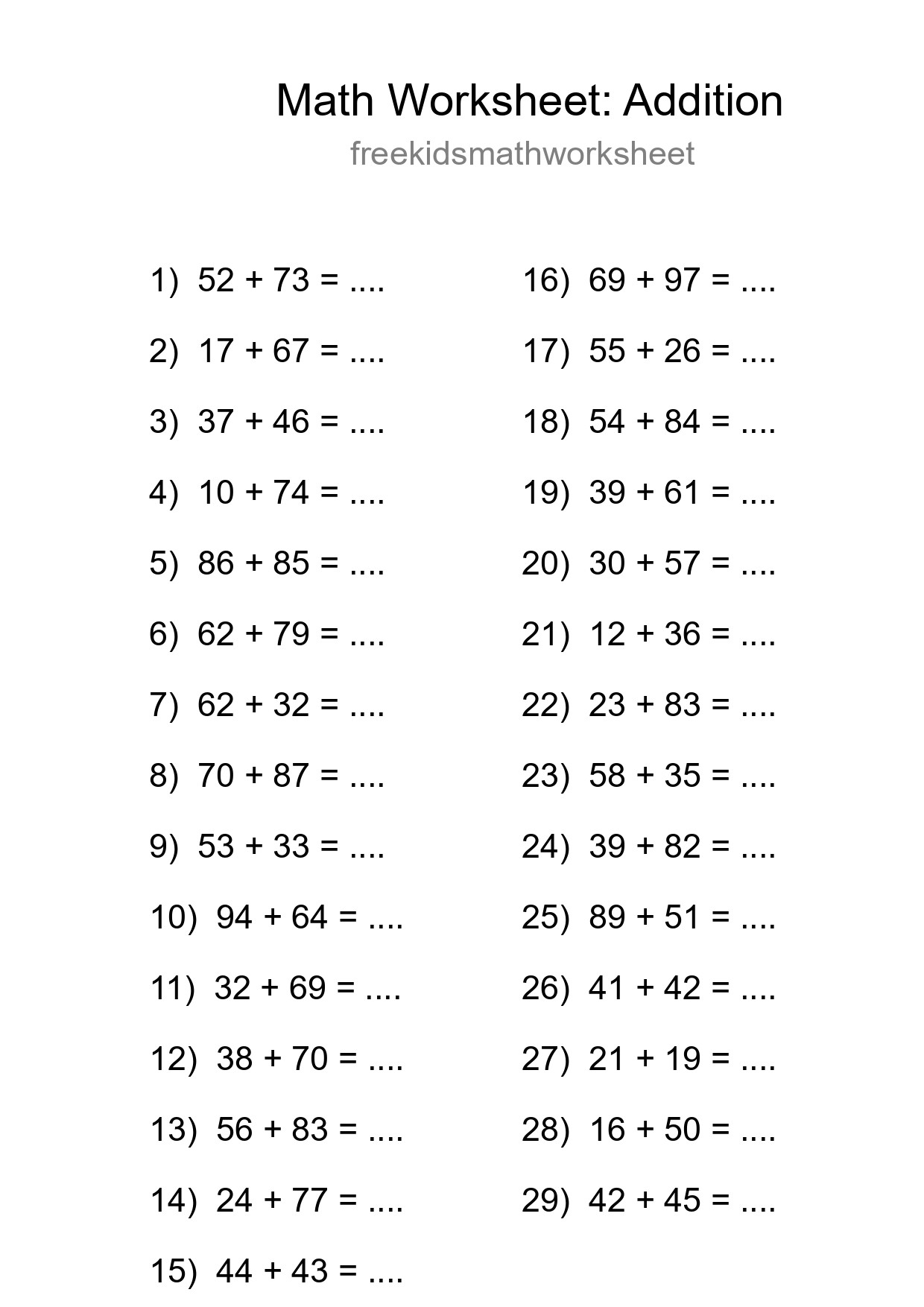 Free 29 Addition Math Worksheet For Grade 3 - Part 45