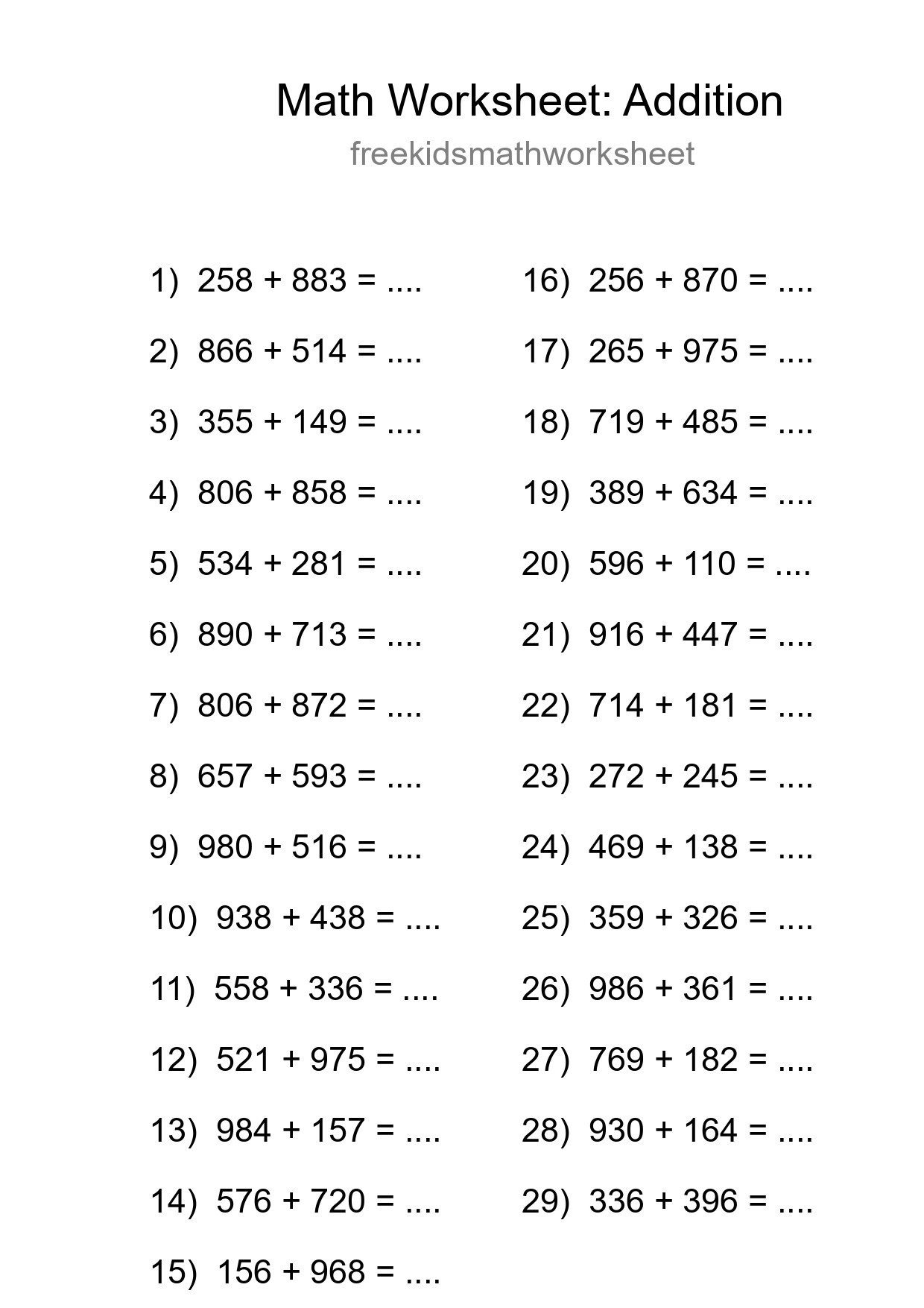 Free 29 Addition Math Worksheet For Grade 5 - Part 111