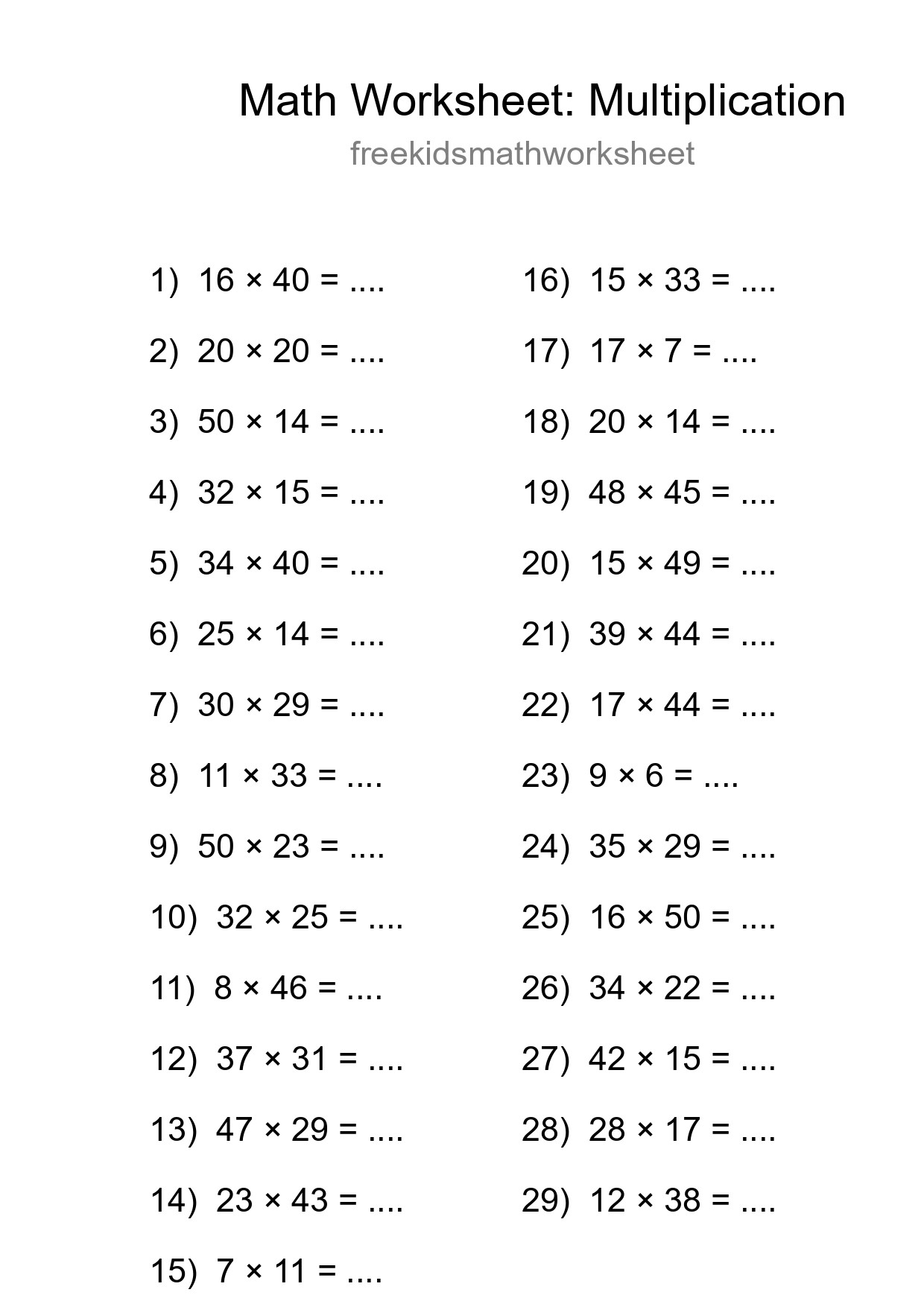 Free 29 Multiplication Math Worksheet For Grade 2 - Part 249
