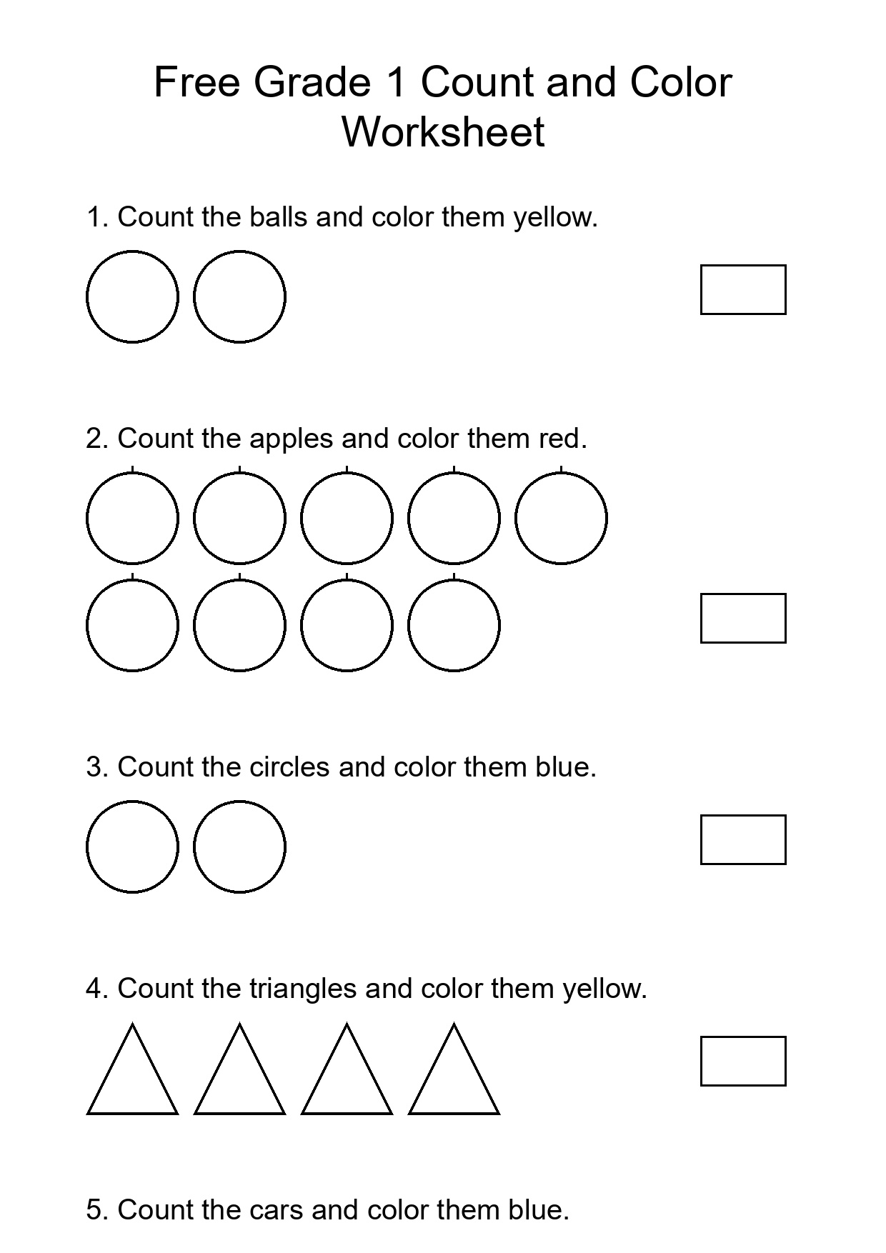 Free Grade 1 Count and Color Worksheet