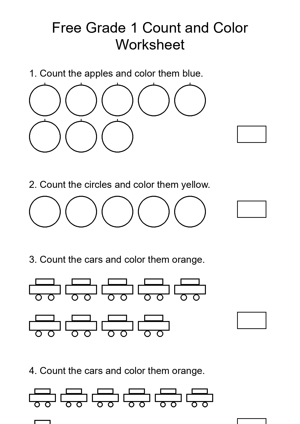 Free Grade 1 Count and Color Worksheet