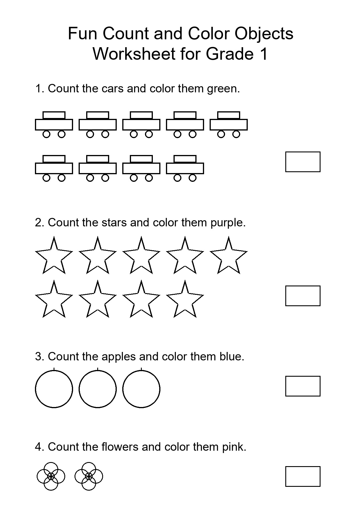 Fun Count and Color Objects Worksheet for Grade 1