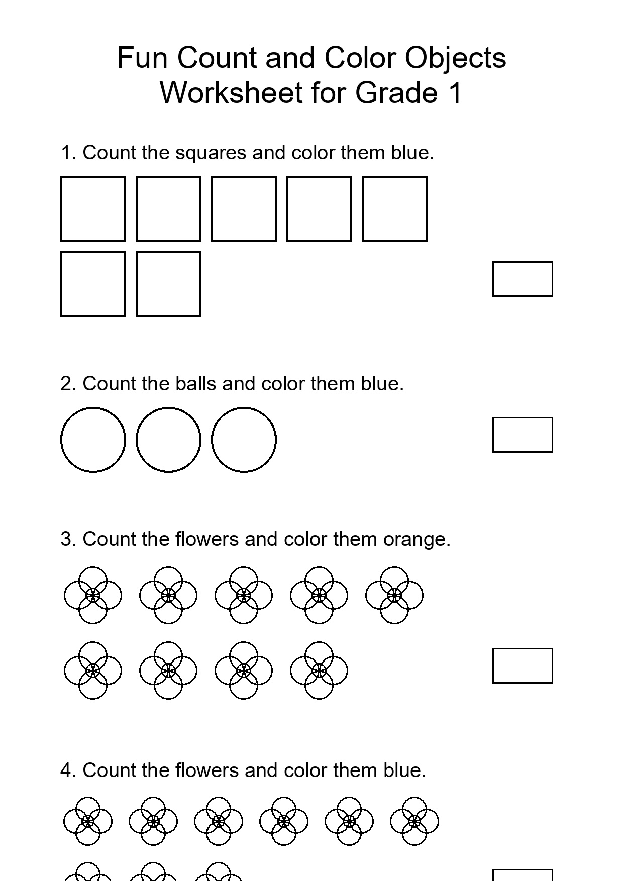 Fun Count and Color Objects Worksheet for Grade 1