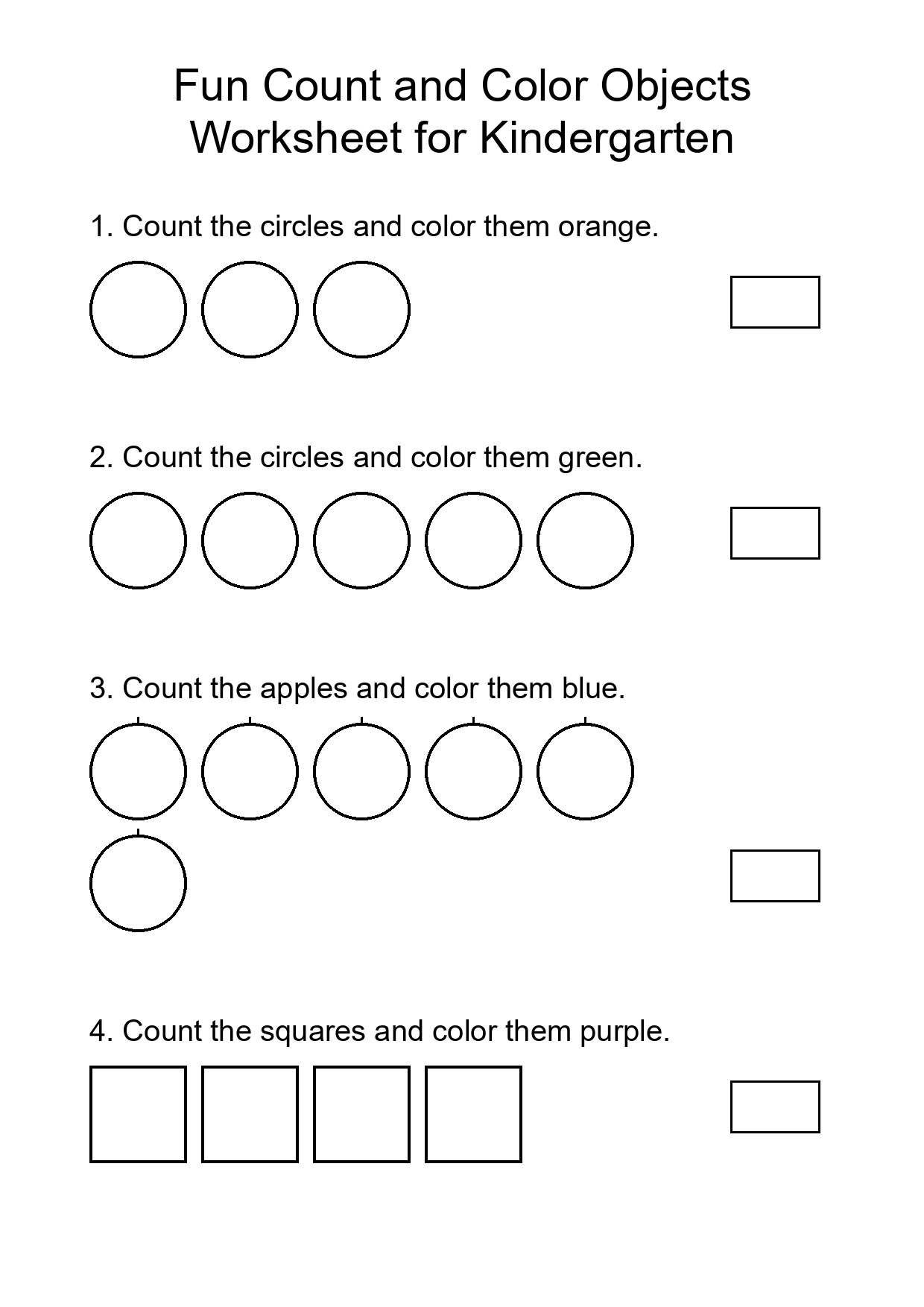 Fun Count and Color Objects Worksheet for Kindergarten