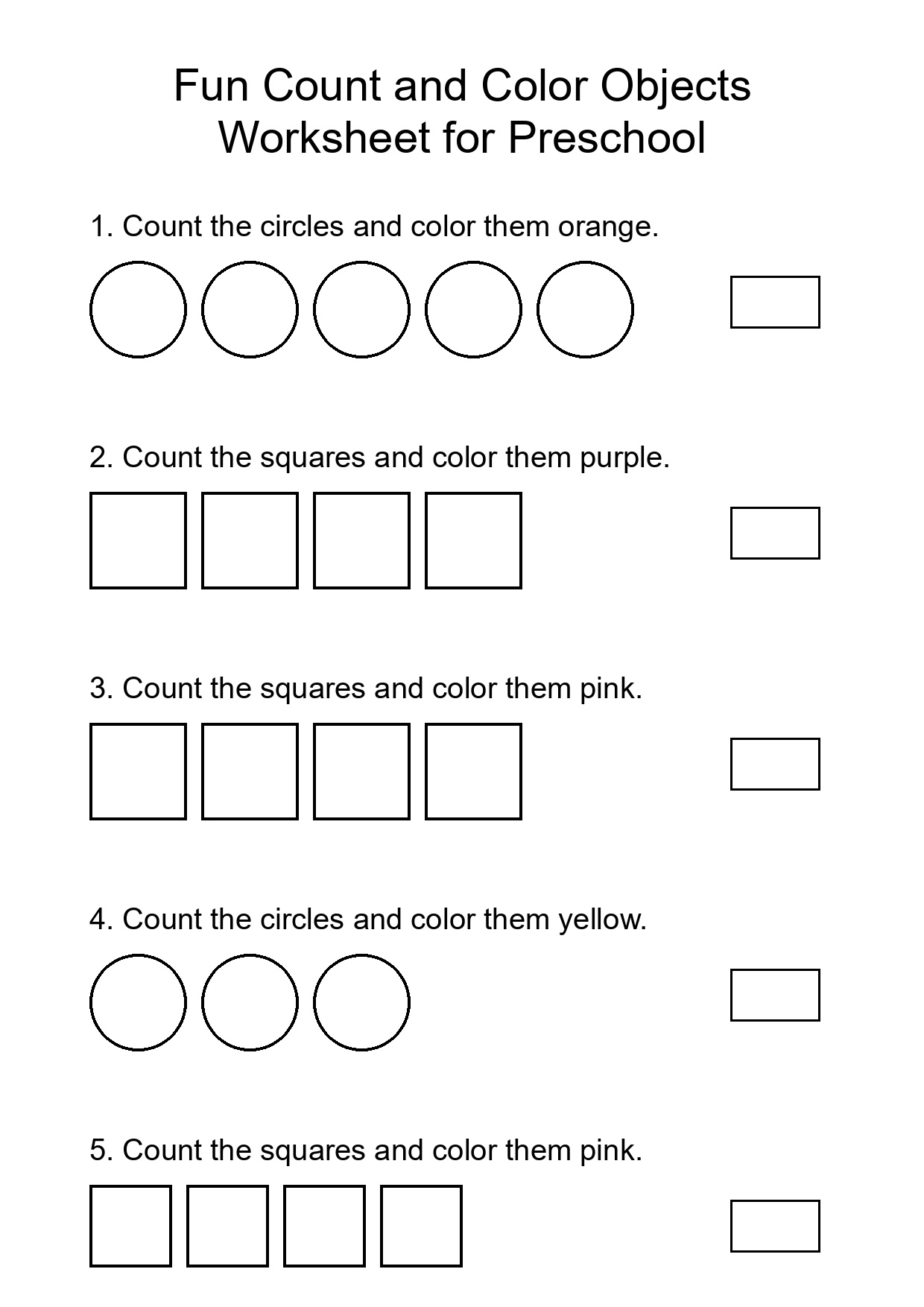 Fun Count and Color Objects Worksheet for Preschool