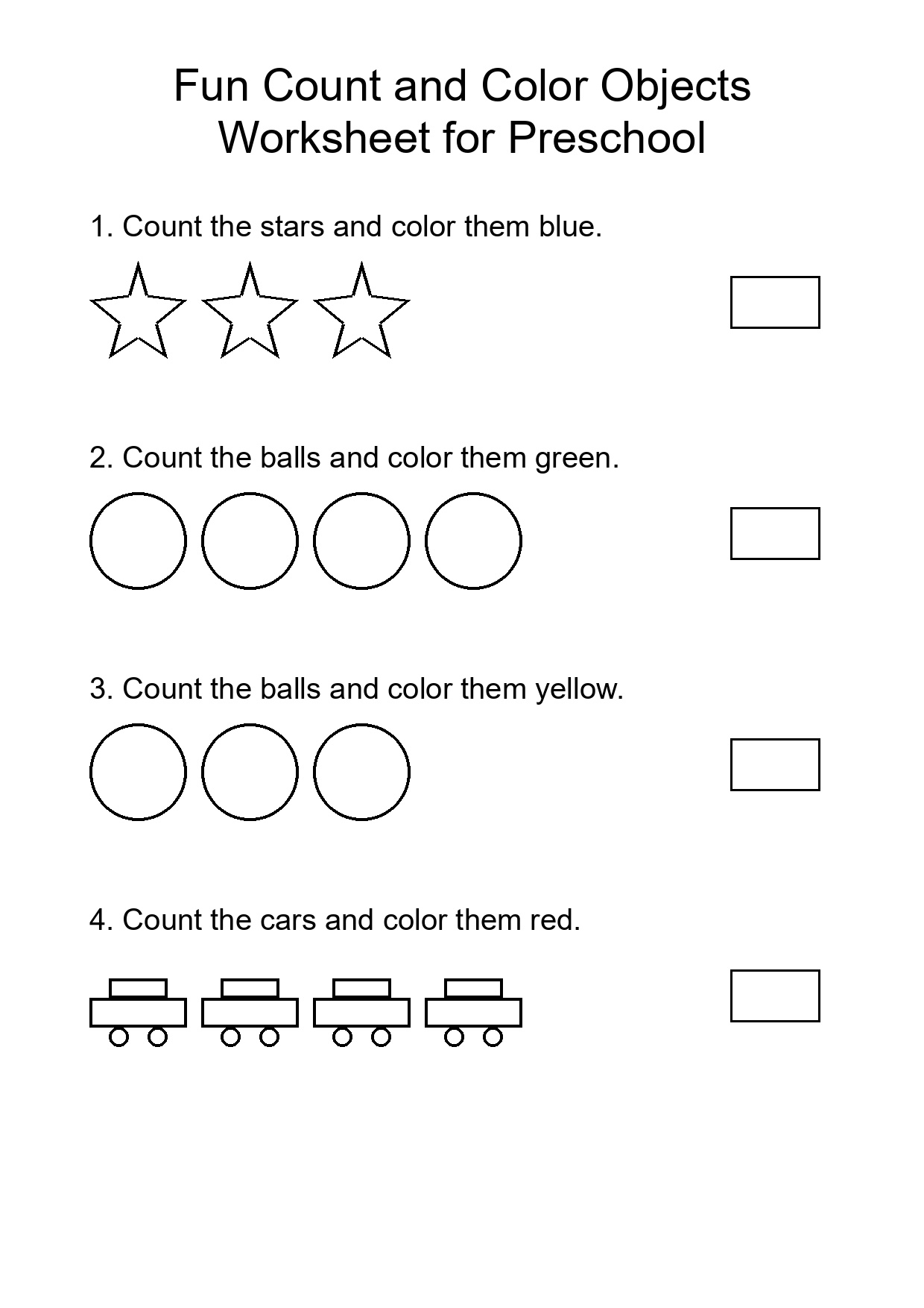 Fun Count and Color Objects Worksheet for Preschool