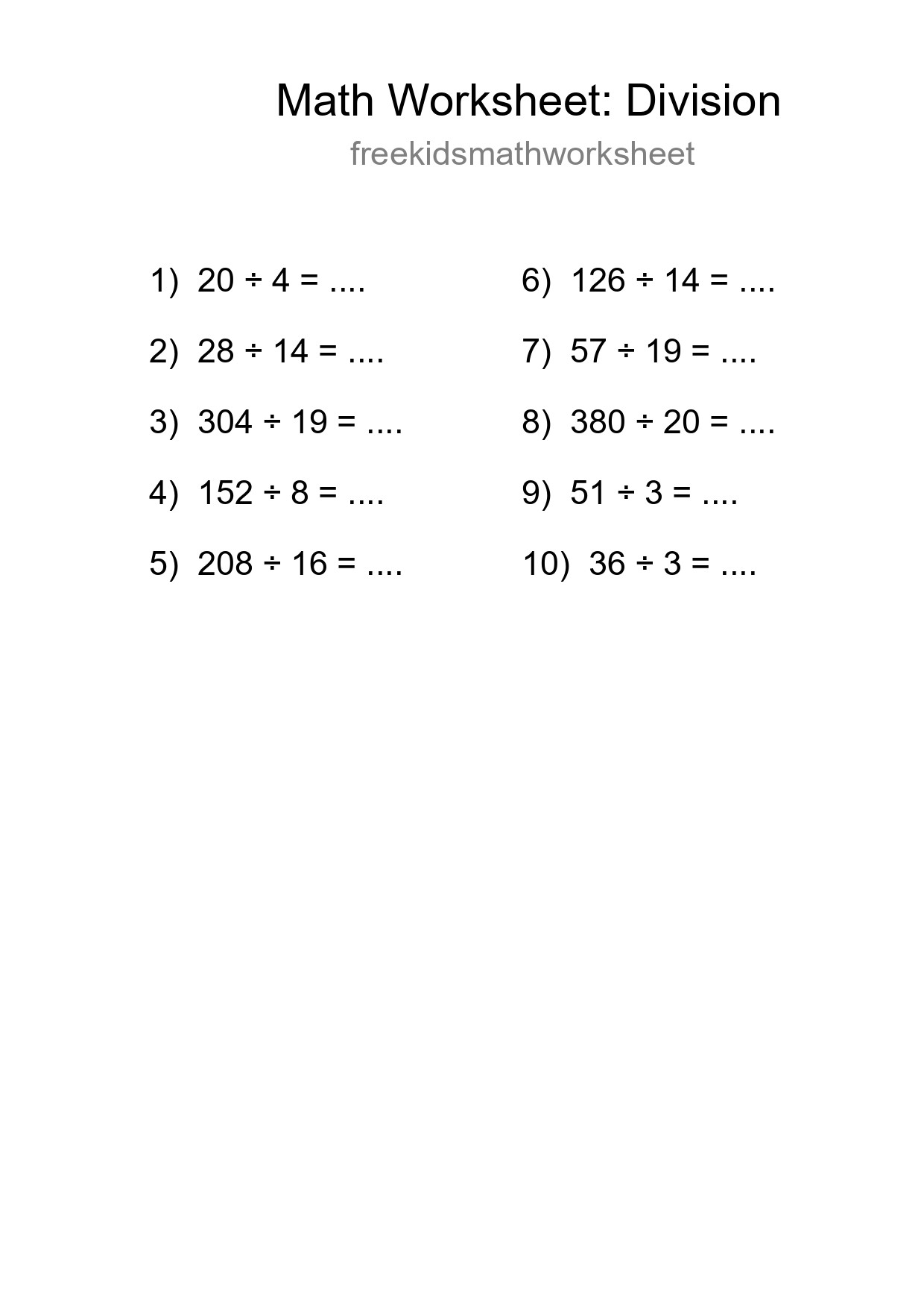 Grade 2 Division Practice Worksheet (10 Problems) - Part 290
