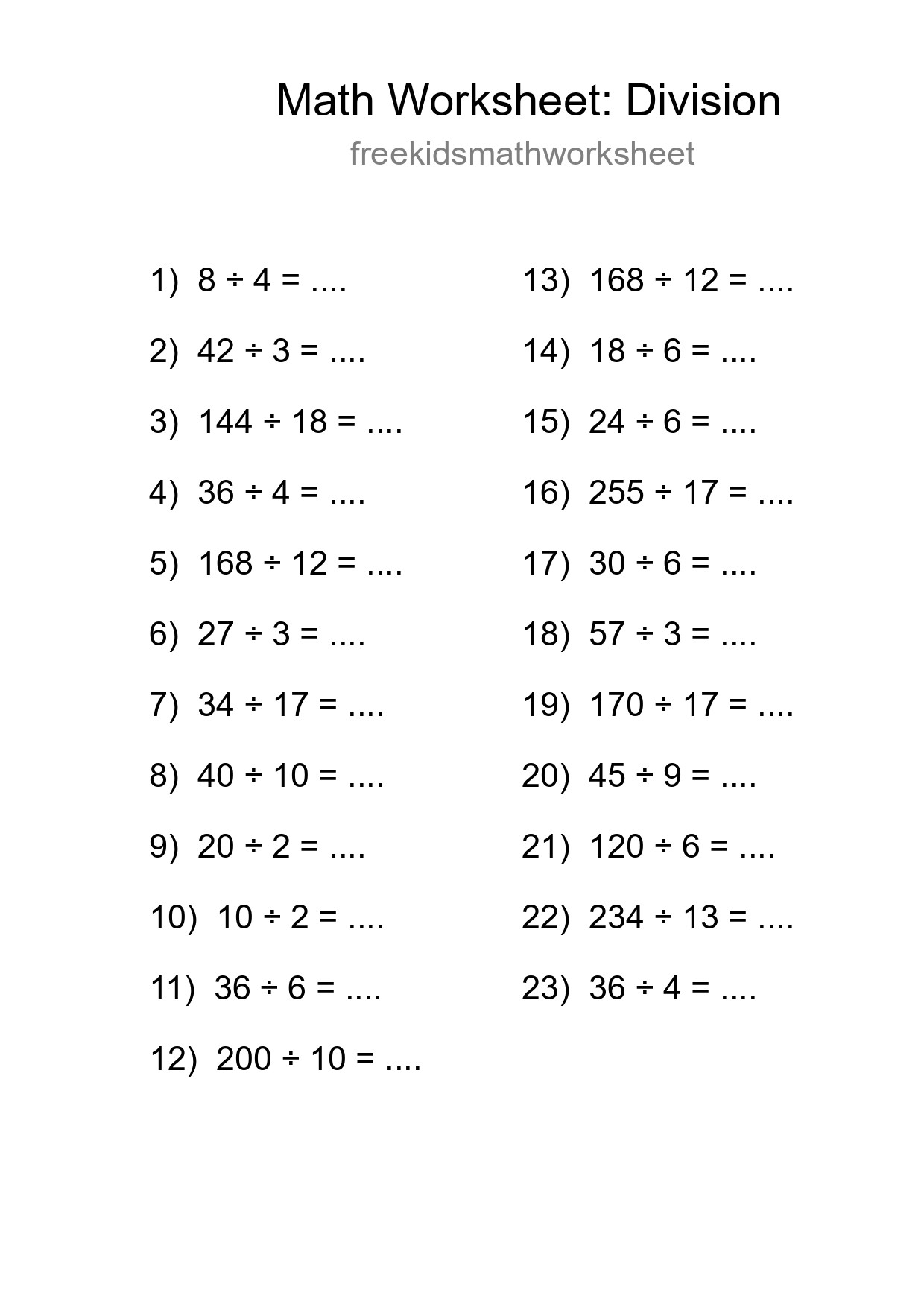 Grade 2 Division Practice Worksheet (23 Problems) - Part 169