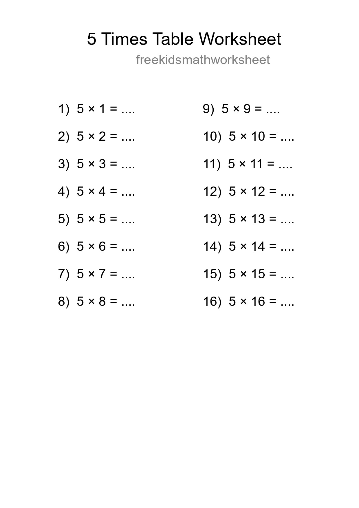 Grade 2 Multiplication Table 5 Practice - Part 42