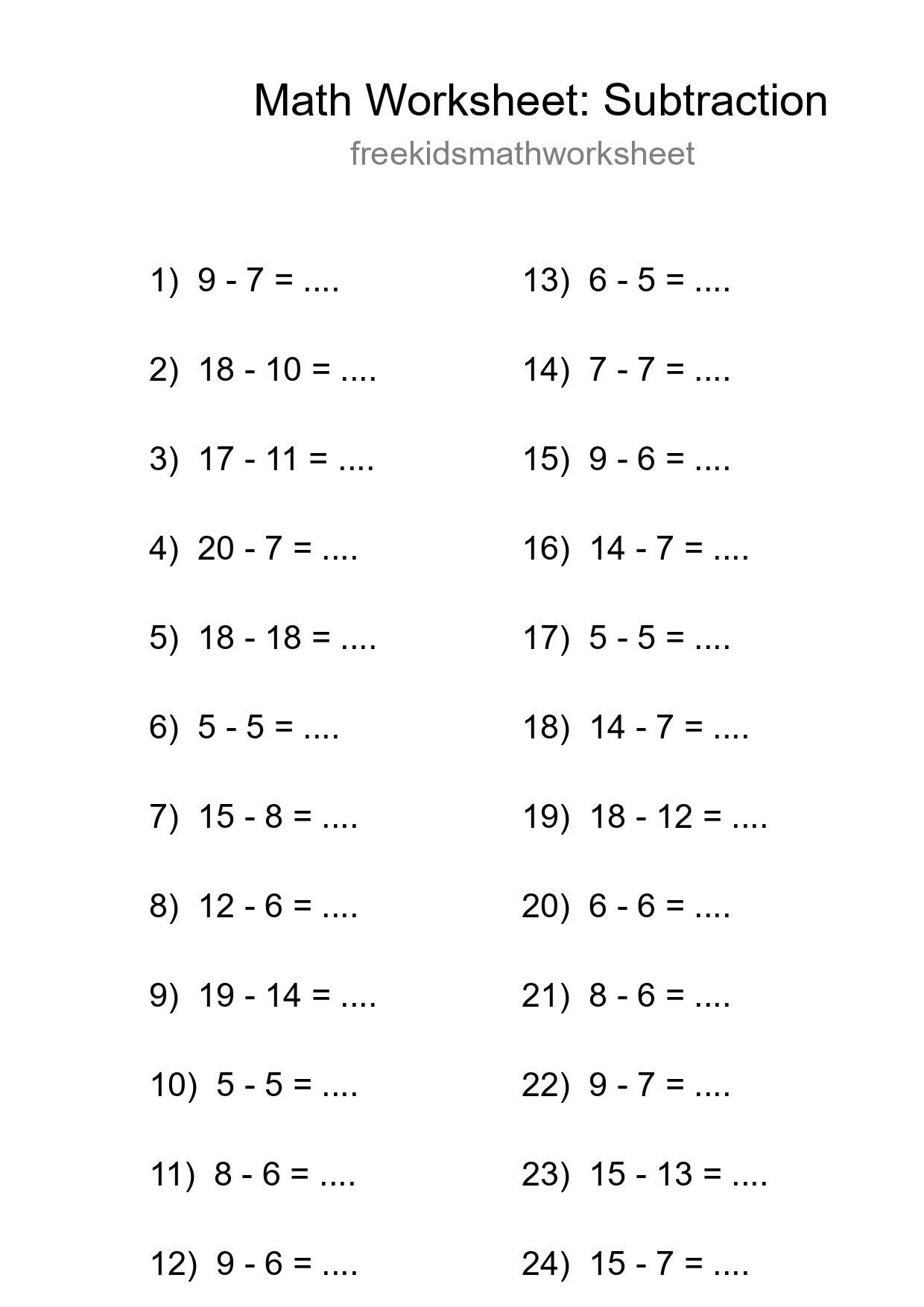 Grade 2 Subtraction Practice Worksheet (24 Problems) - Part 63