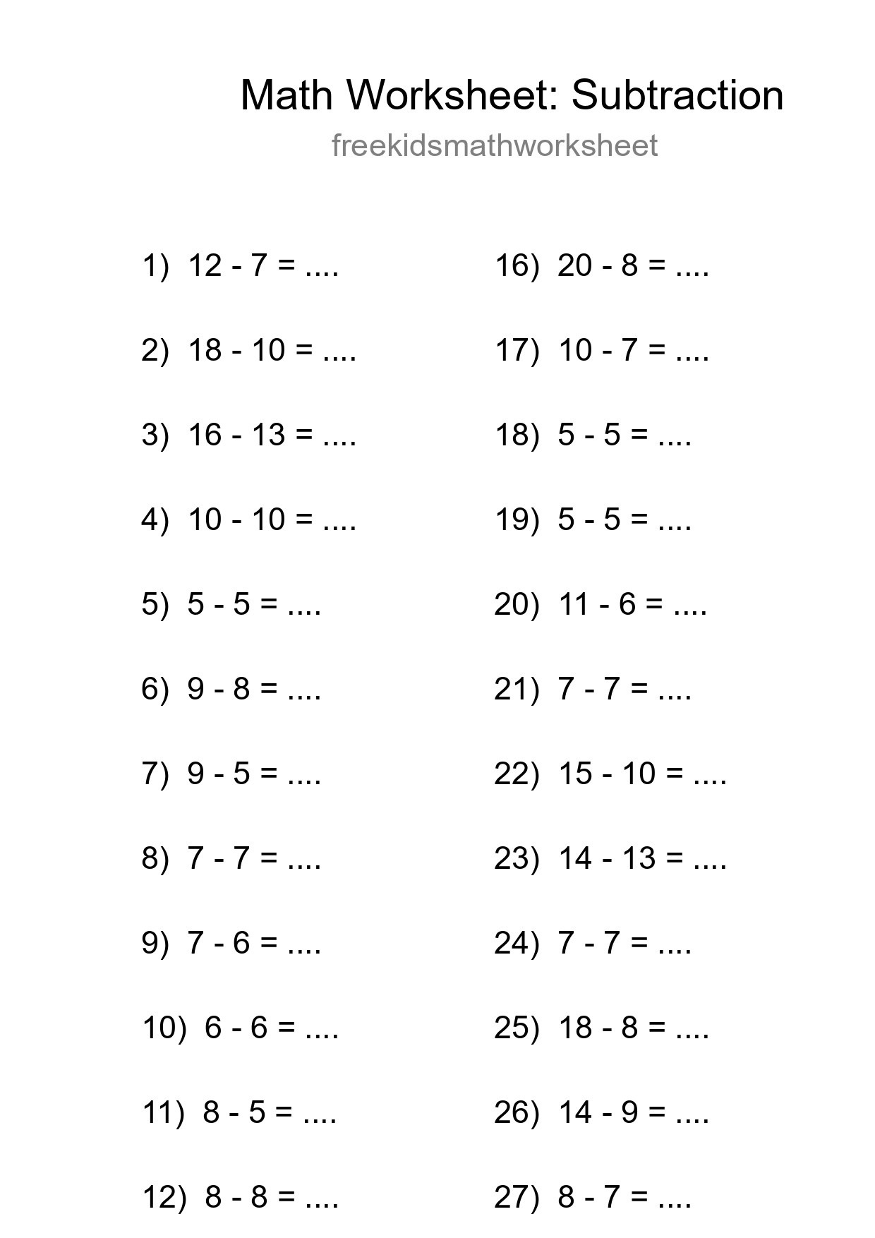 Grade 2 Subtraction Practice Worksheet (29 Problems) - Part 96