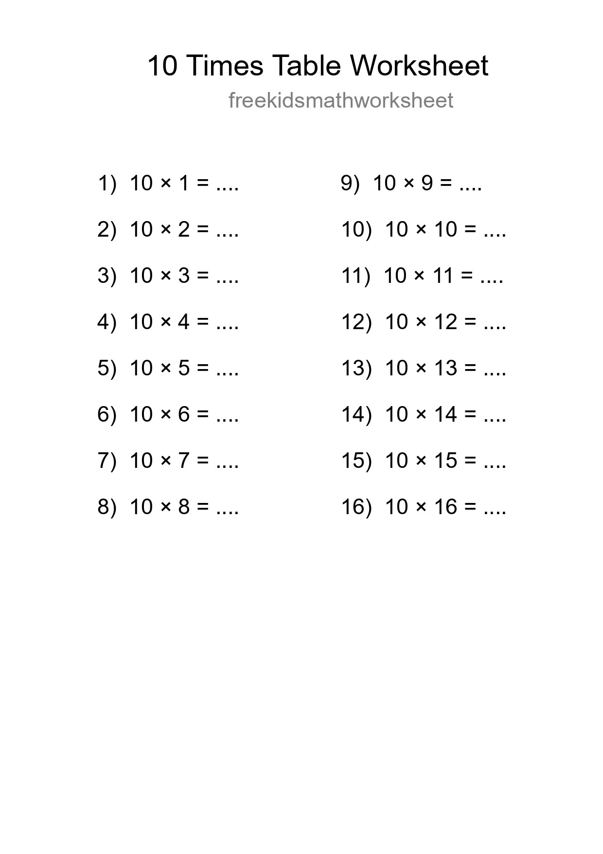 Grade 3 Multiplication Table 10 Practice - Part 284
