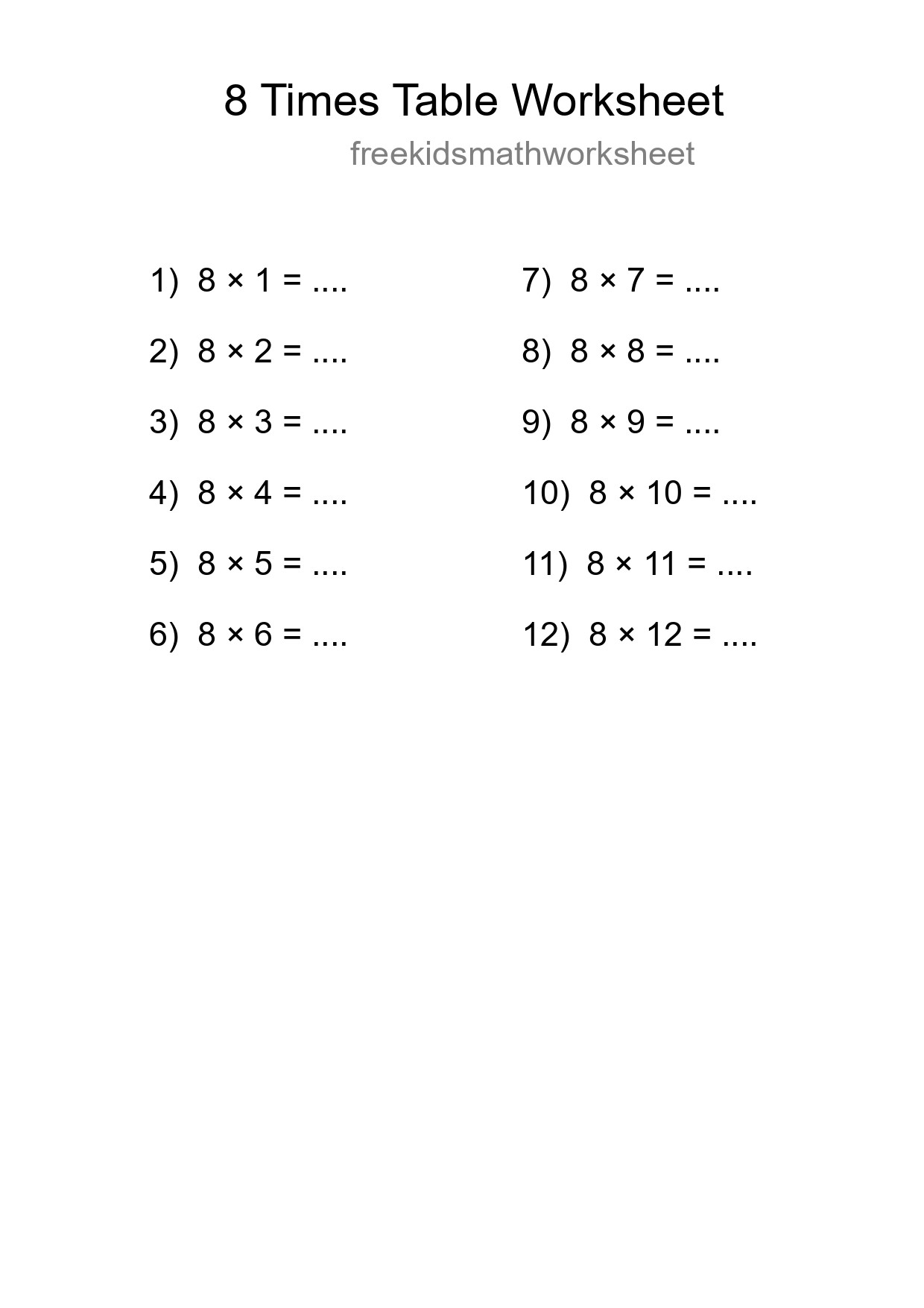 Grade 3 Multiplication Table 8 Practice - Part 295