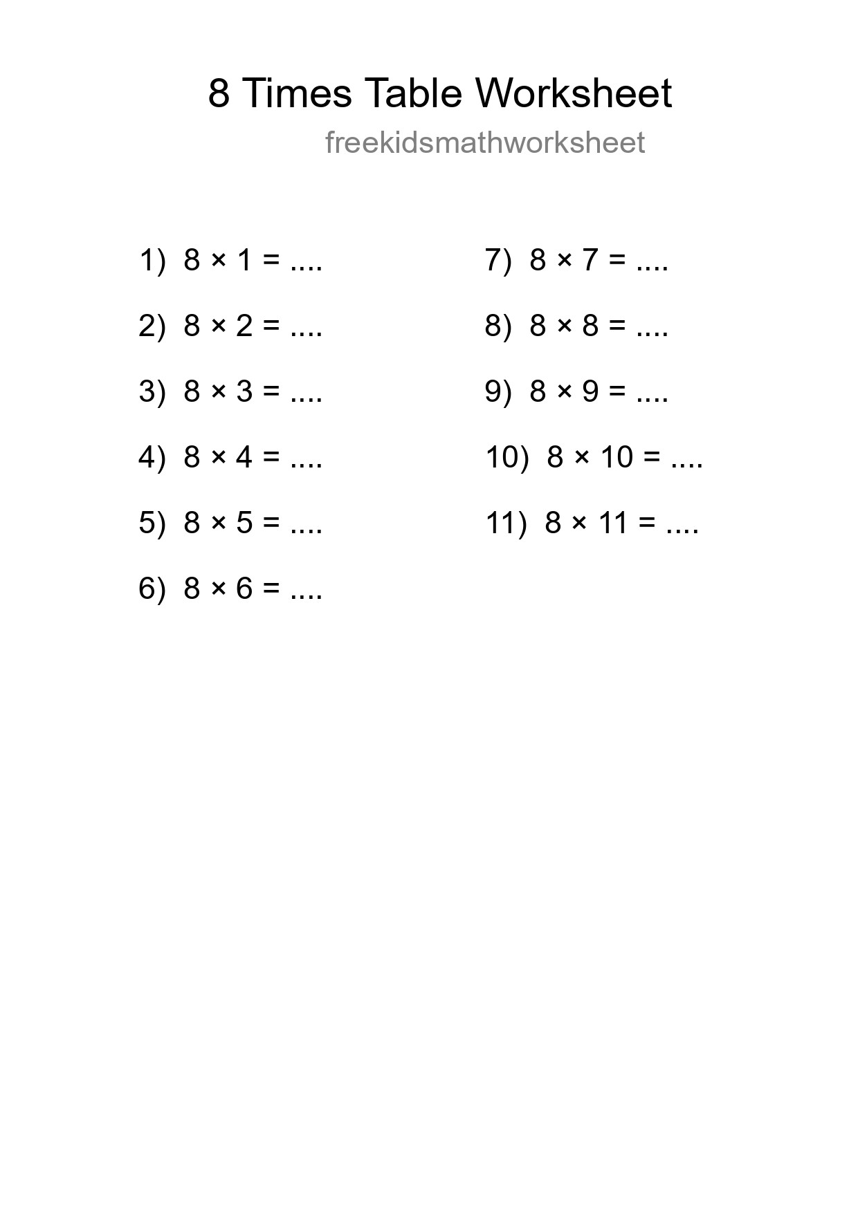 Grade 3 Multiplication Table 8 Practice - Part 75