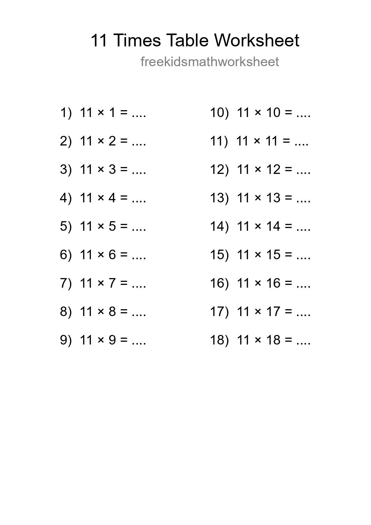 Grade 4 Multiplication Table 11 Practice - Part 64