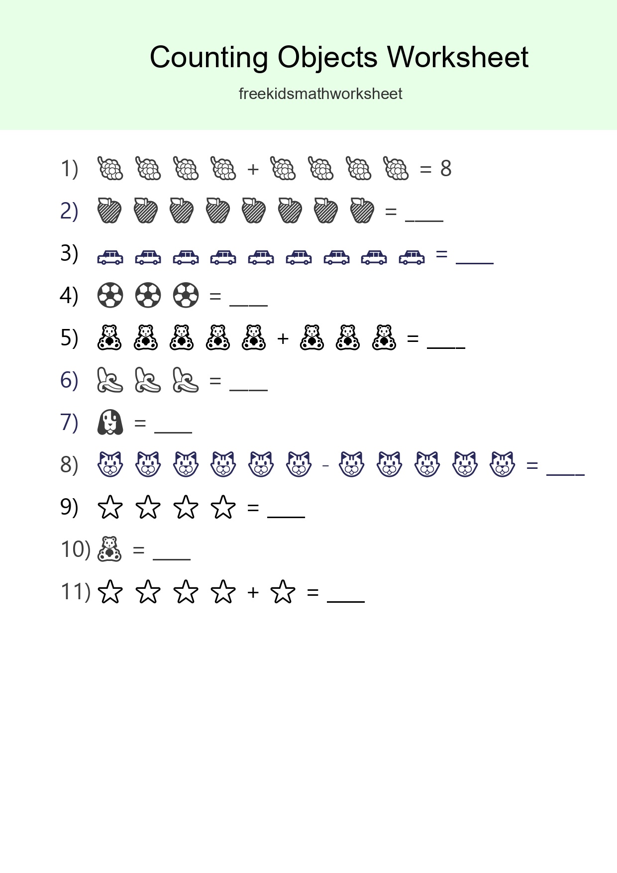 Kindergarten Count The Objects Worksheet - Part 179